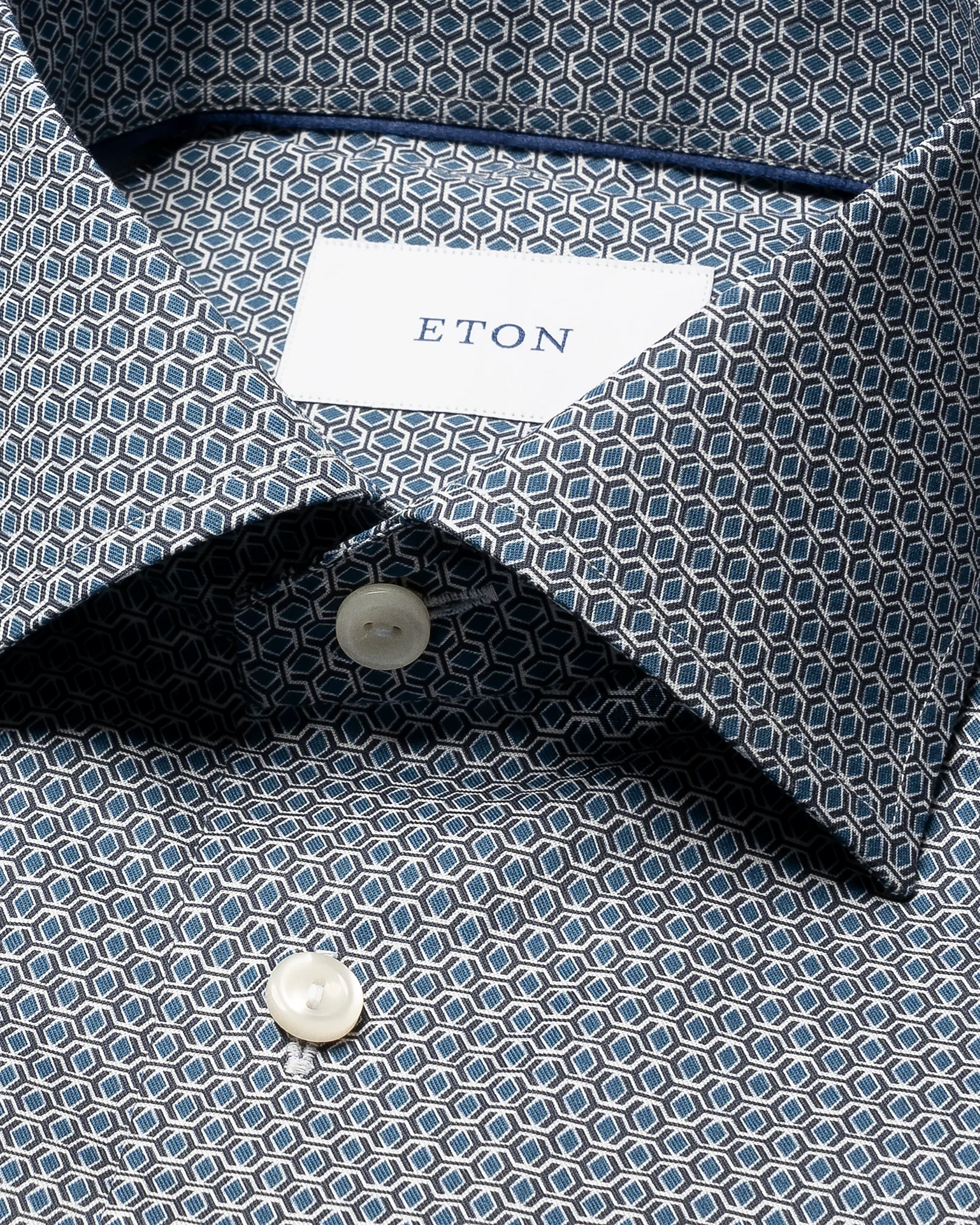 Eton - dark blue geometric print signature twill shirt