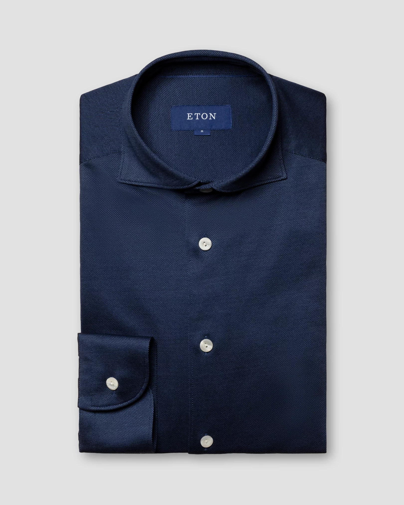 Dark blue piqué shirt - long sleeve - Eton