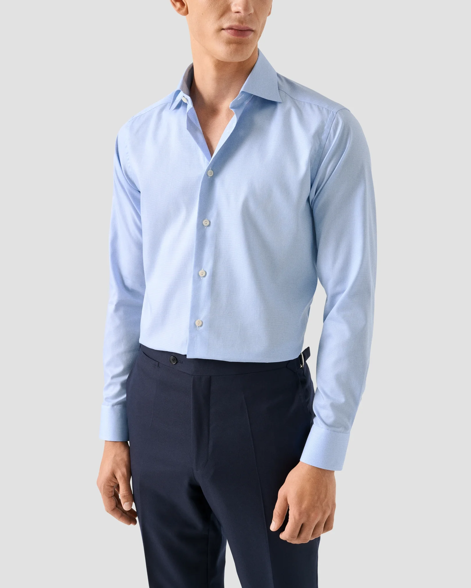 Eton - Light Blue Houndstooth Fine Twill Shirt