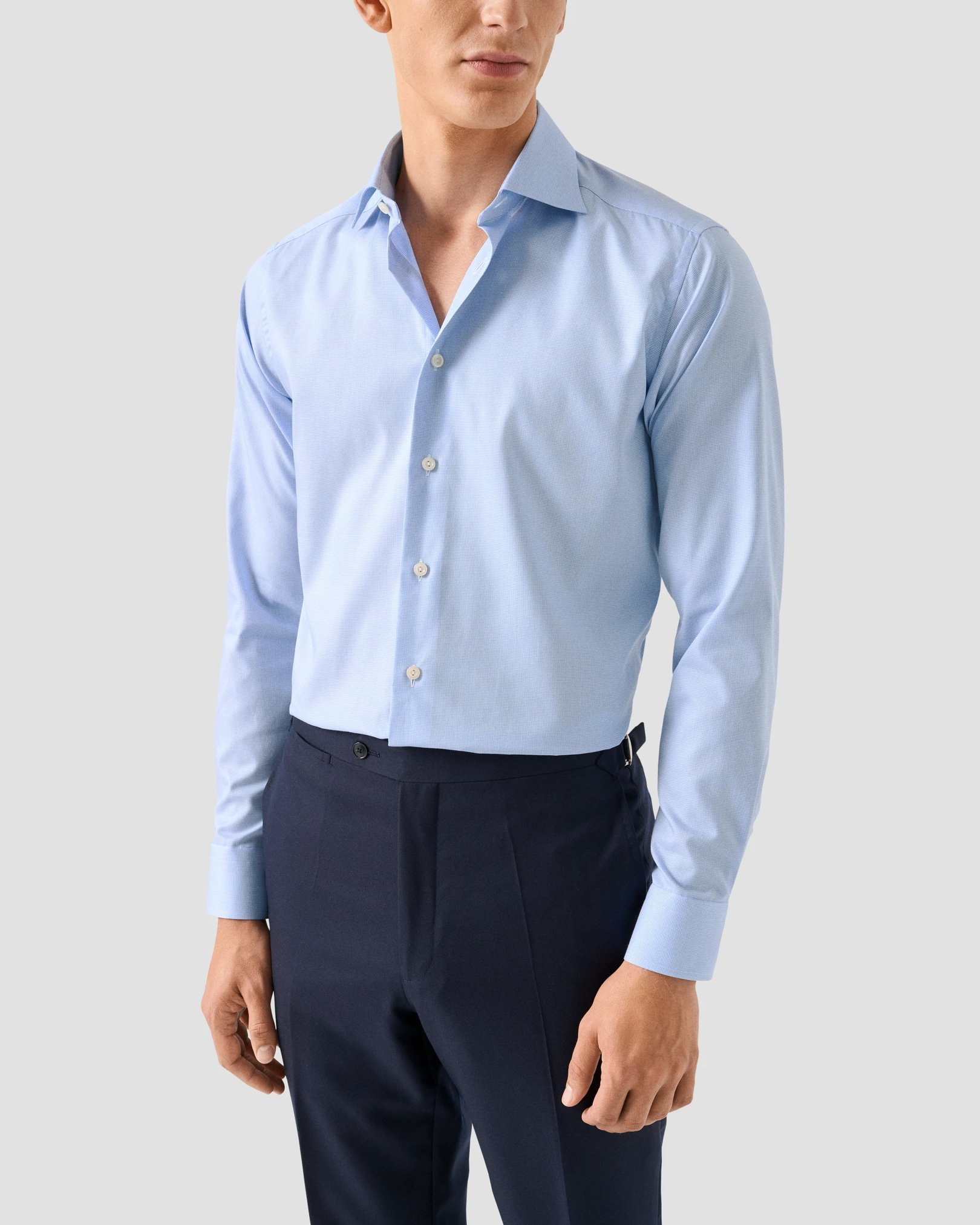Eton - Light Blue Houndstooth Fine Twill Shirt