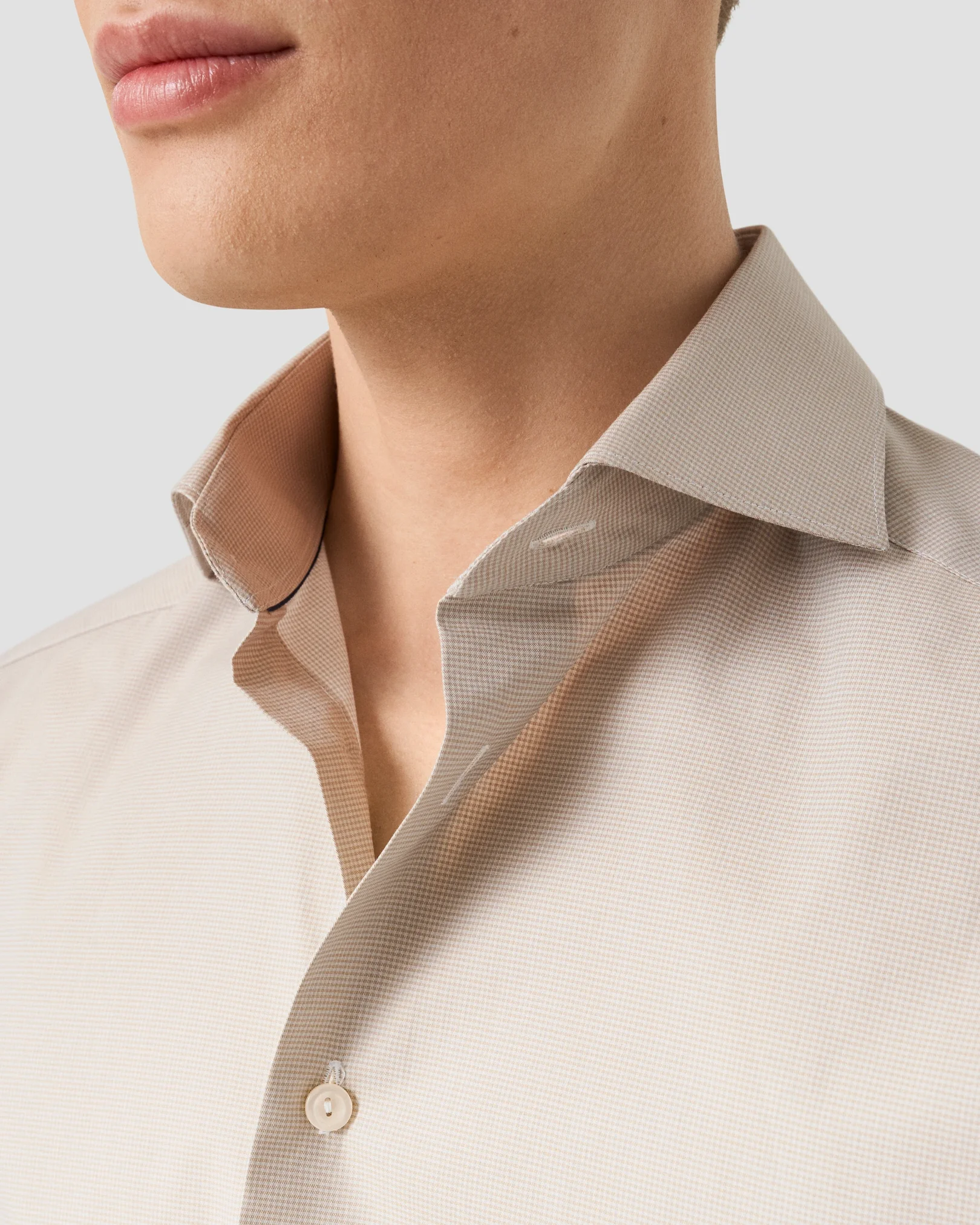 Eton - beige micro check twill shirt 256