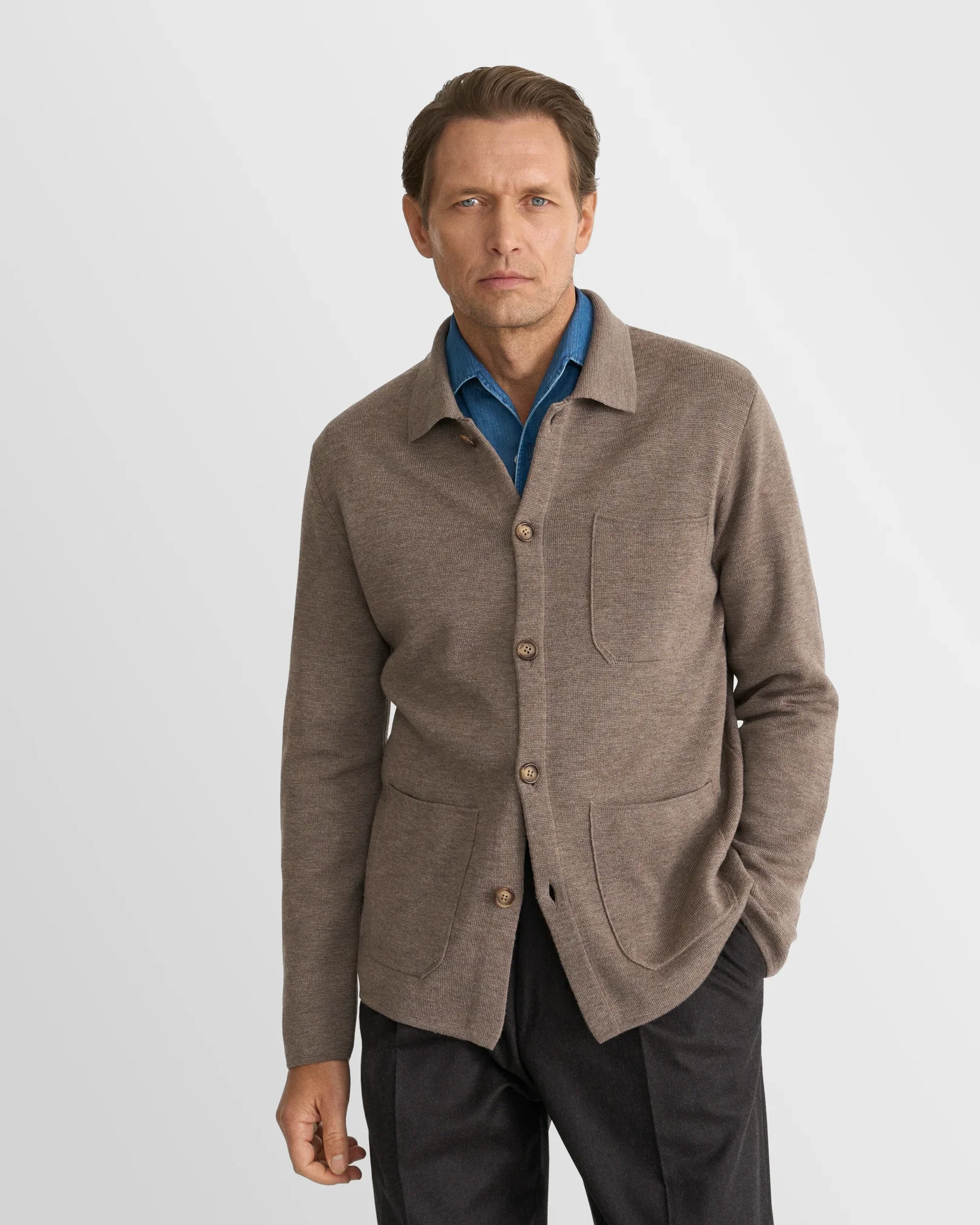 Eton - beige merino milano knit overshirt