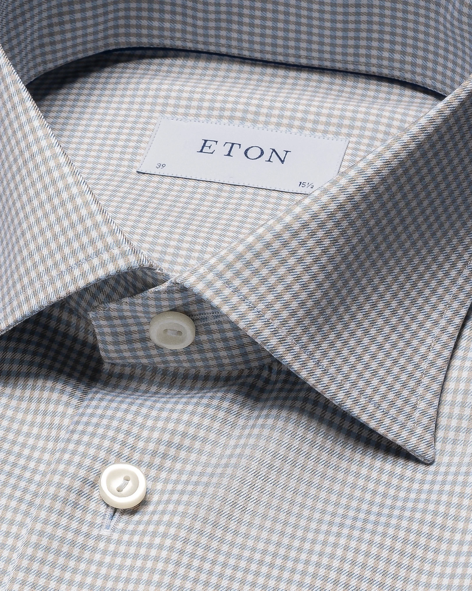 Eton - beige twill checked lyocell shirt