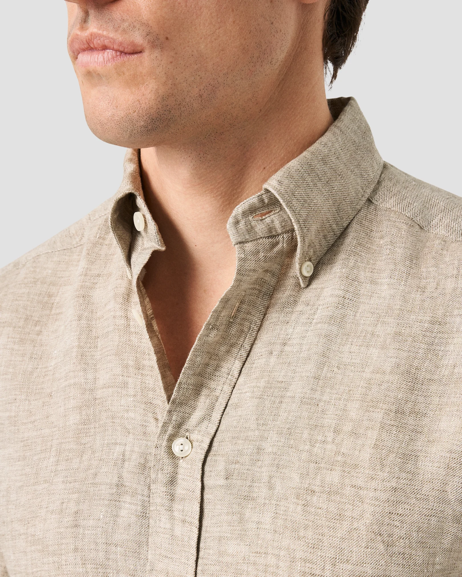 Eton - button down light brown linen shirt