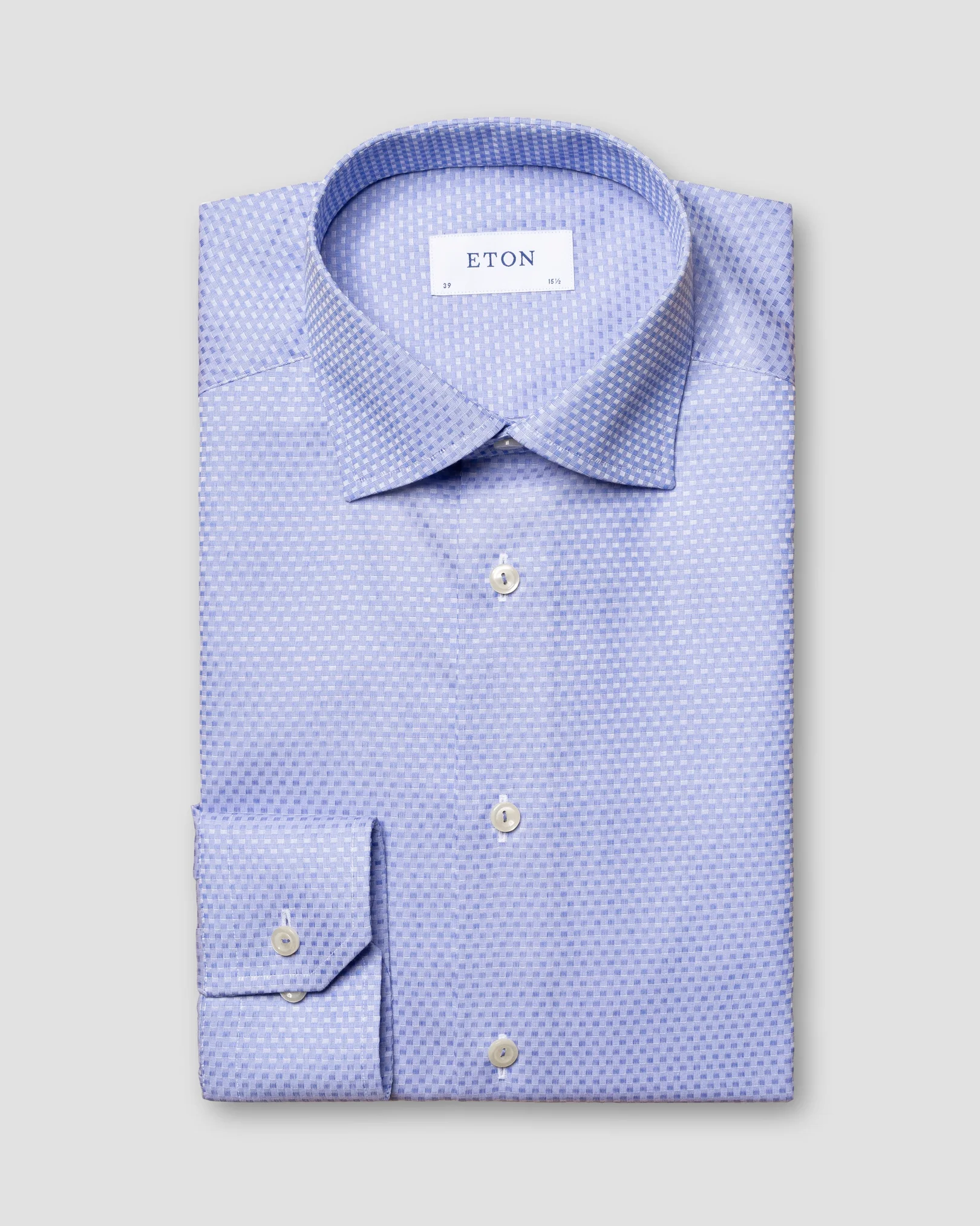 Eton - light blue checked dobby shirt