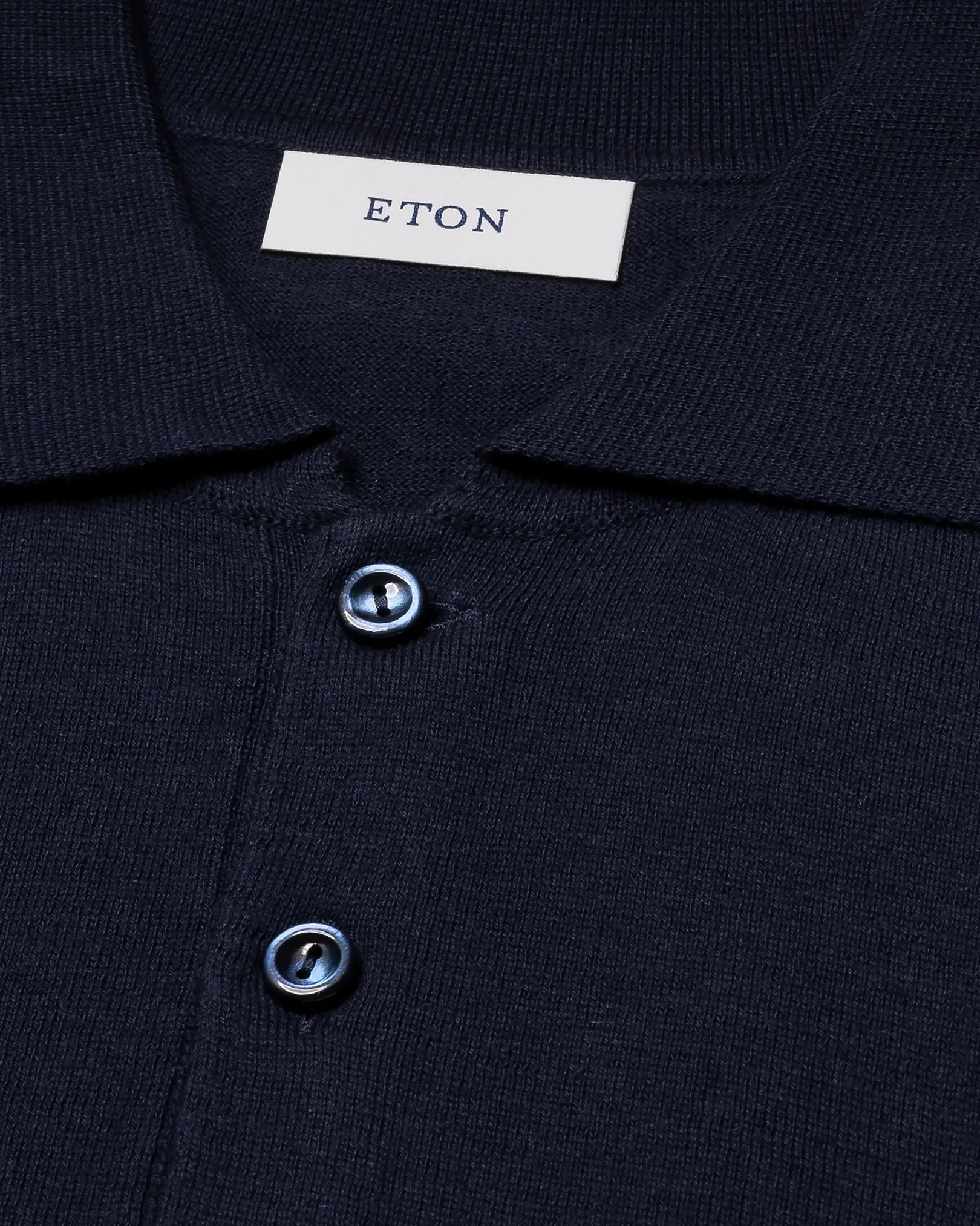 Eton - navy blue cotton cashmere fine knit polo shirt