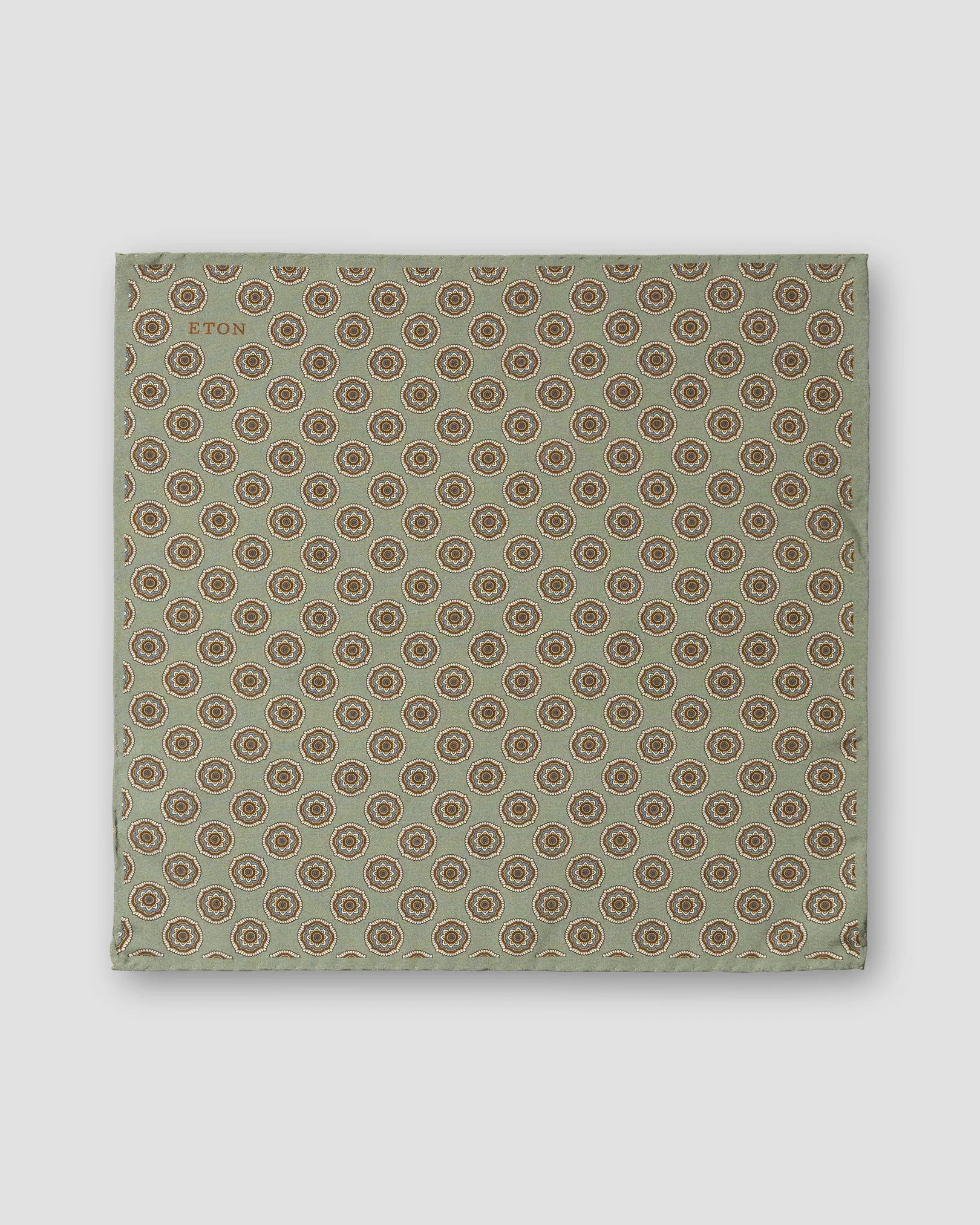 Eton - green geometric print fuji silk pocket square