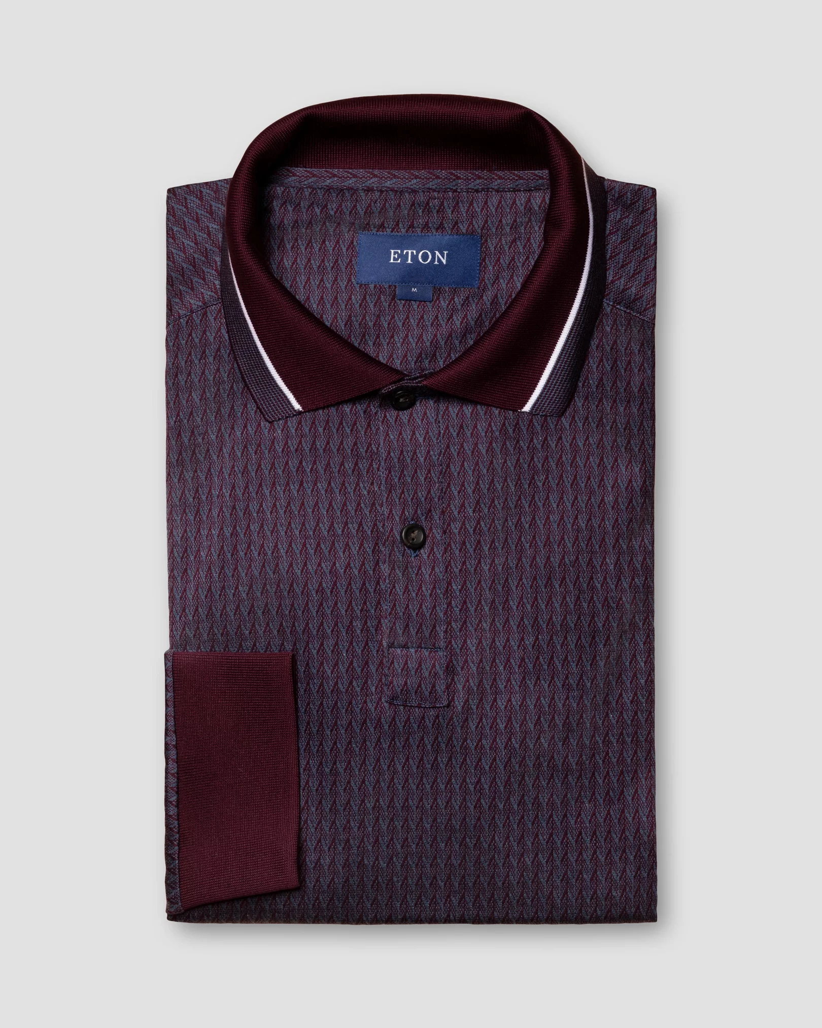 Burgundy Filo di Scozia Jacquard Polo Shirt - Long Sleeve - Eton