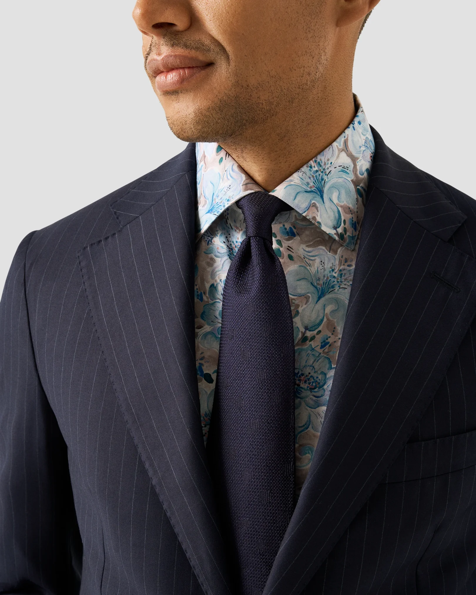 Eton - light blue floral print fine twill shirt