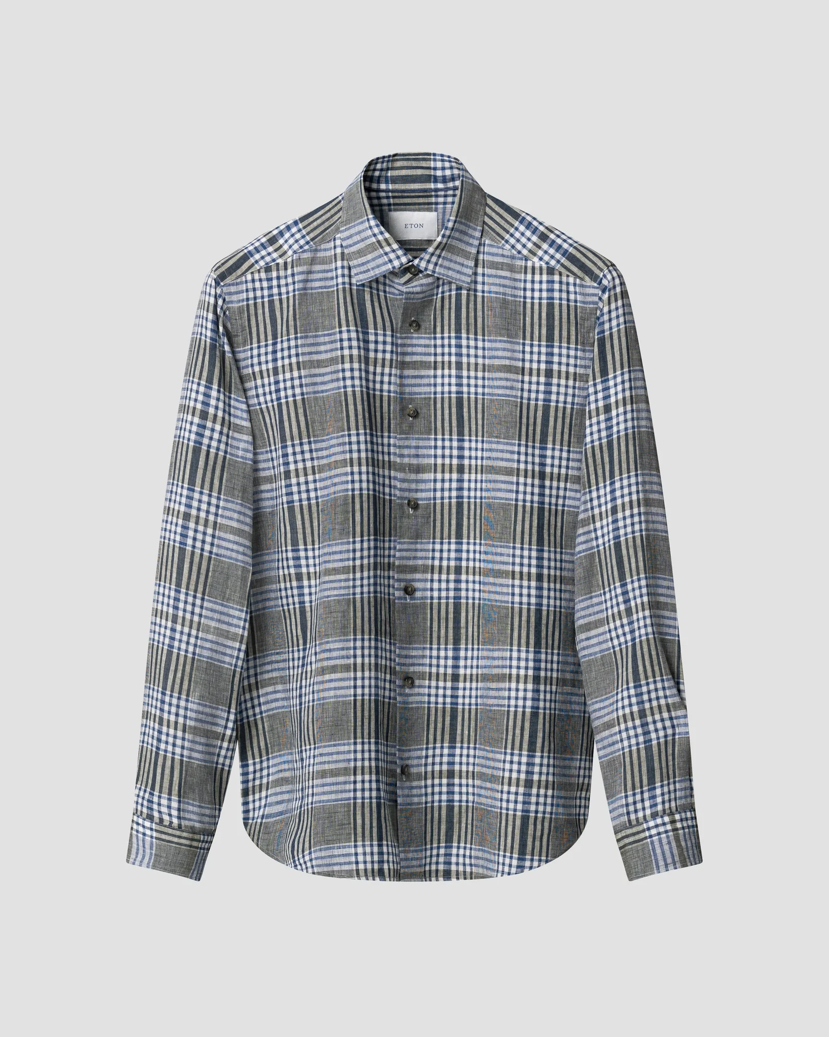 Eton - navy blue bold check linen shirt
