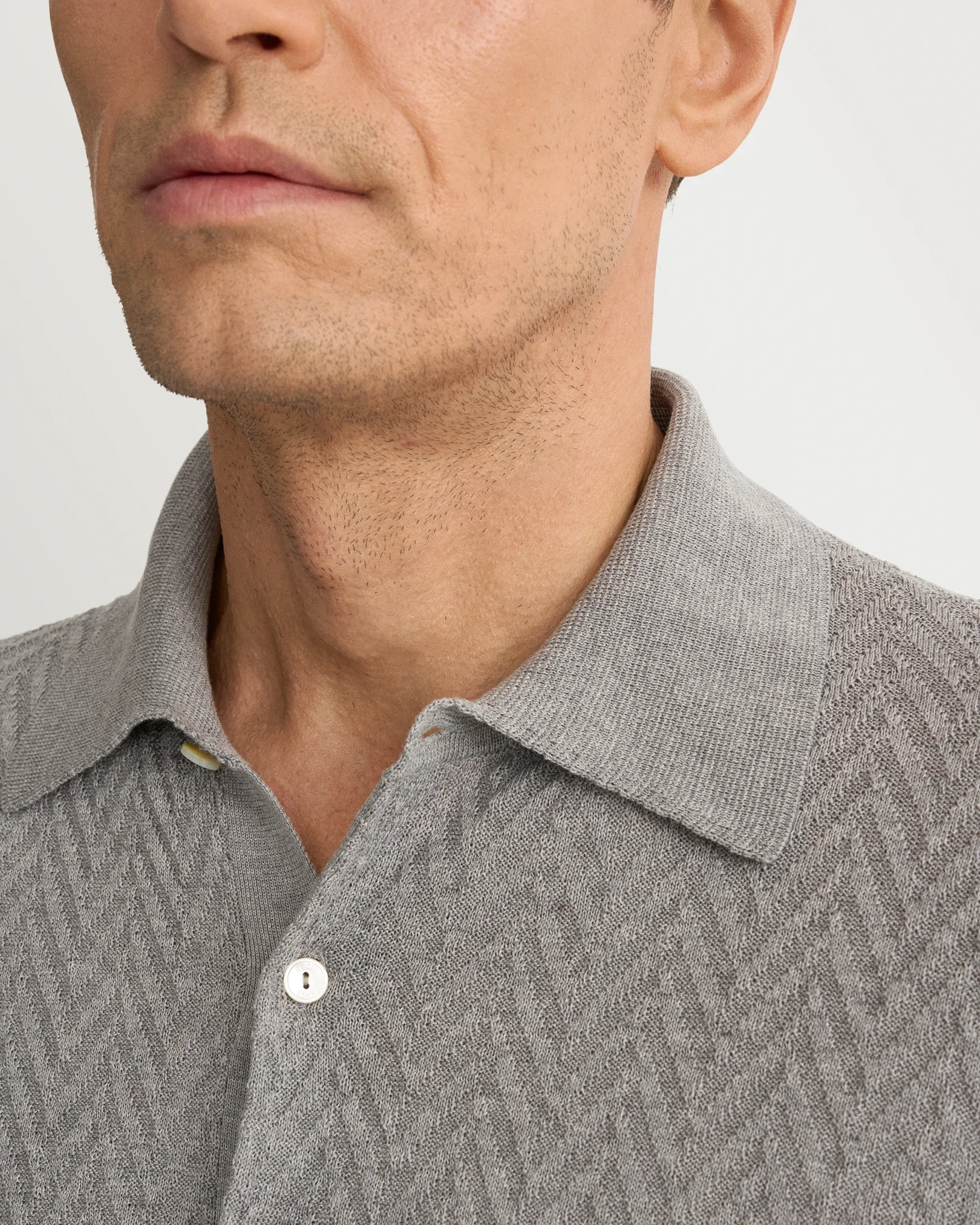 Eton - light grey chevron structure knit polo shirt