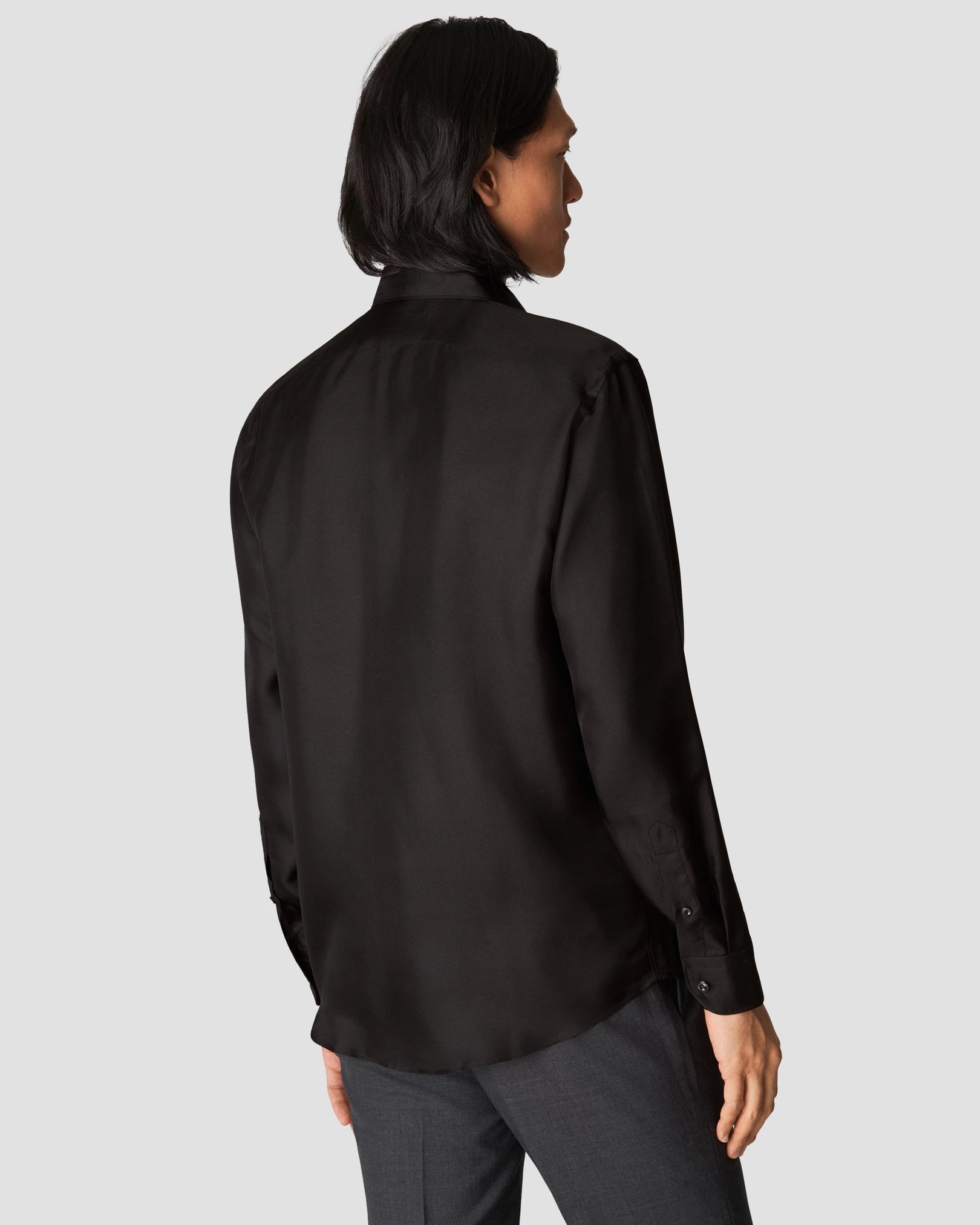 Eton - black silk pointed rounded single one buttonhole slim soft