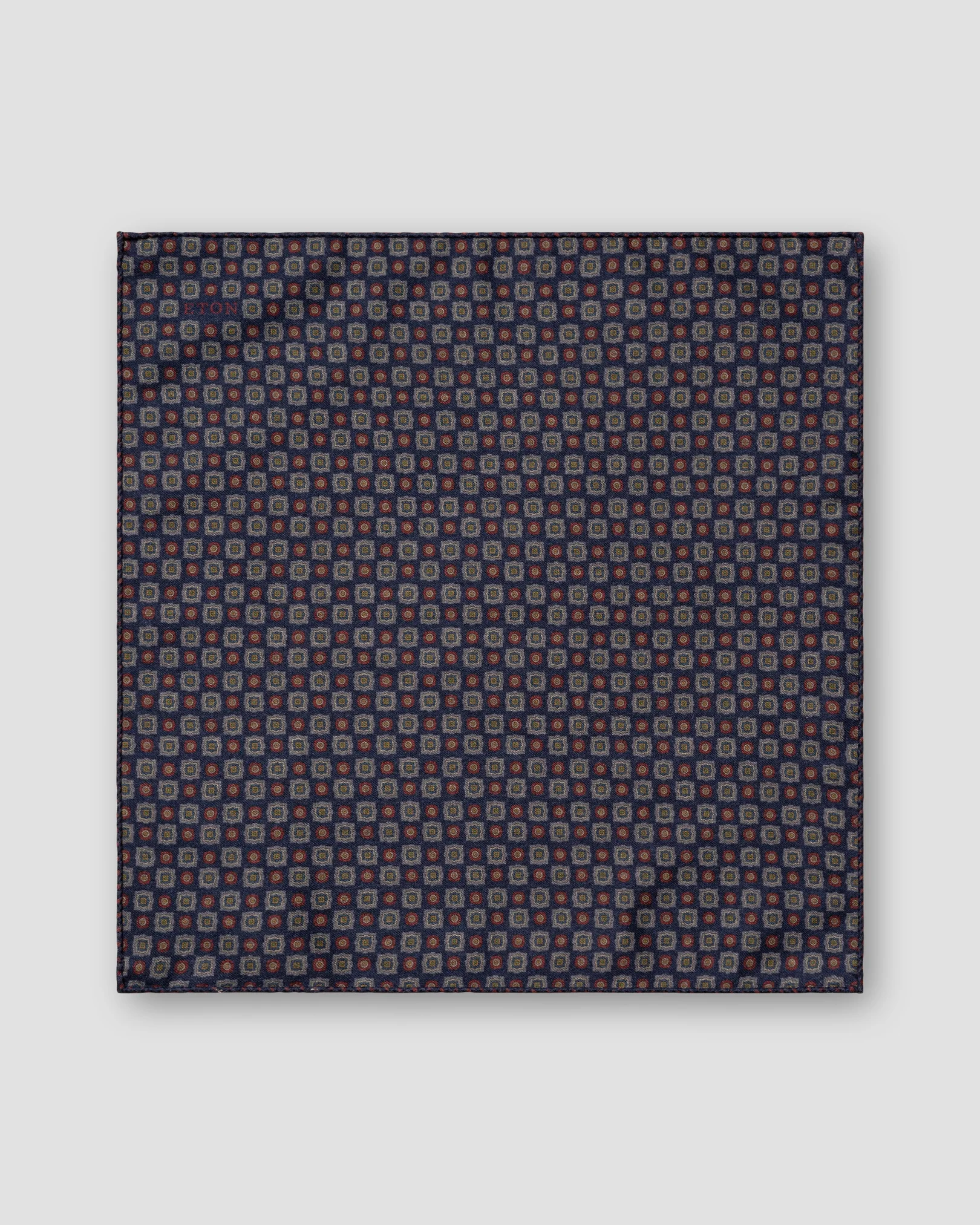 Navy Two-Side Medallion Wool Flannel Pocket Square