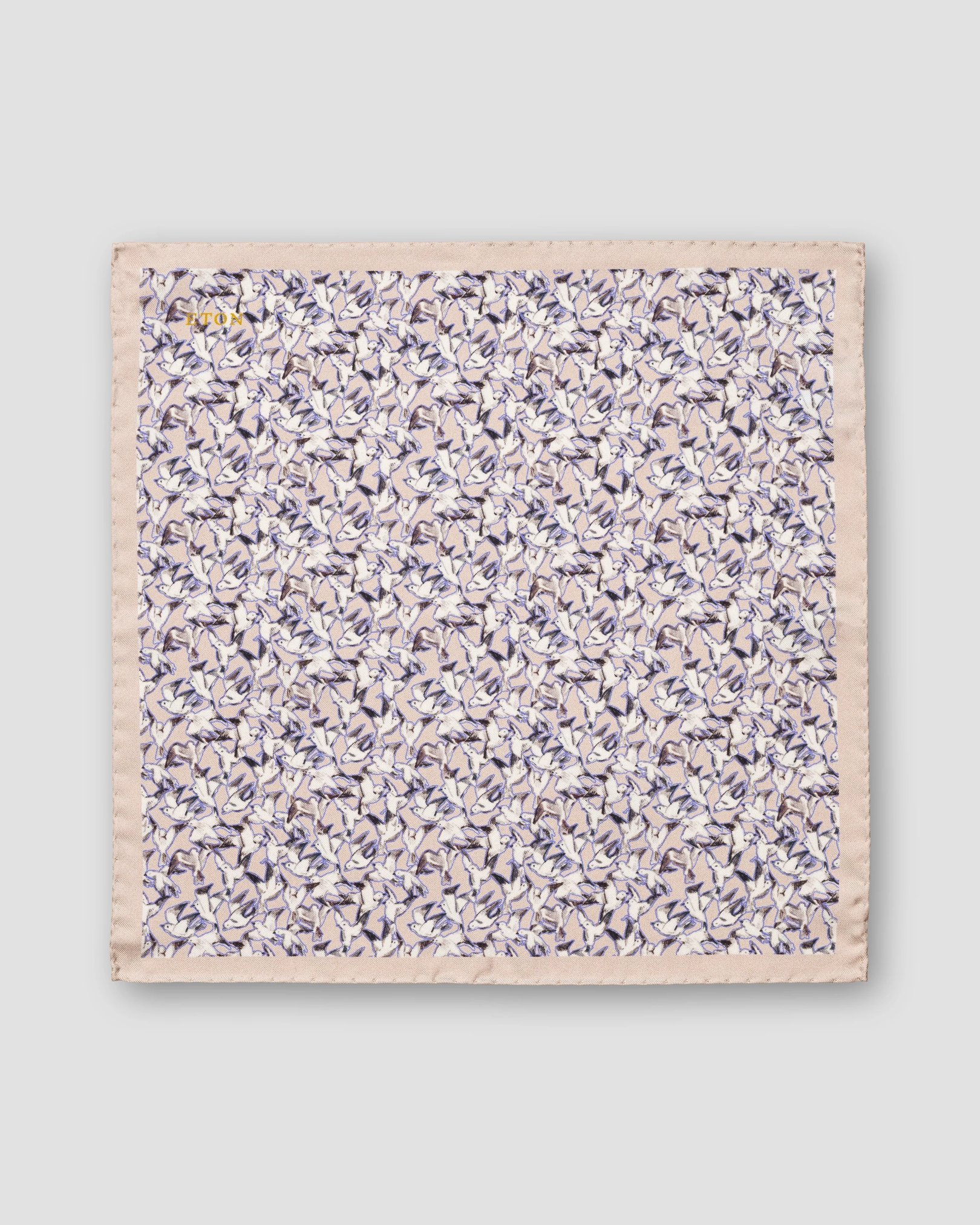 Eton - light brown birds print silk pocket square