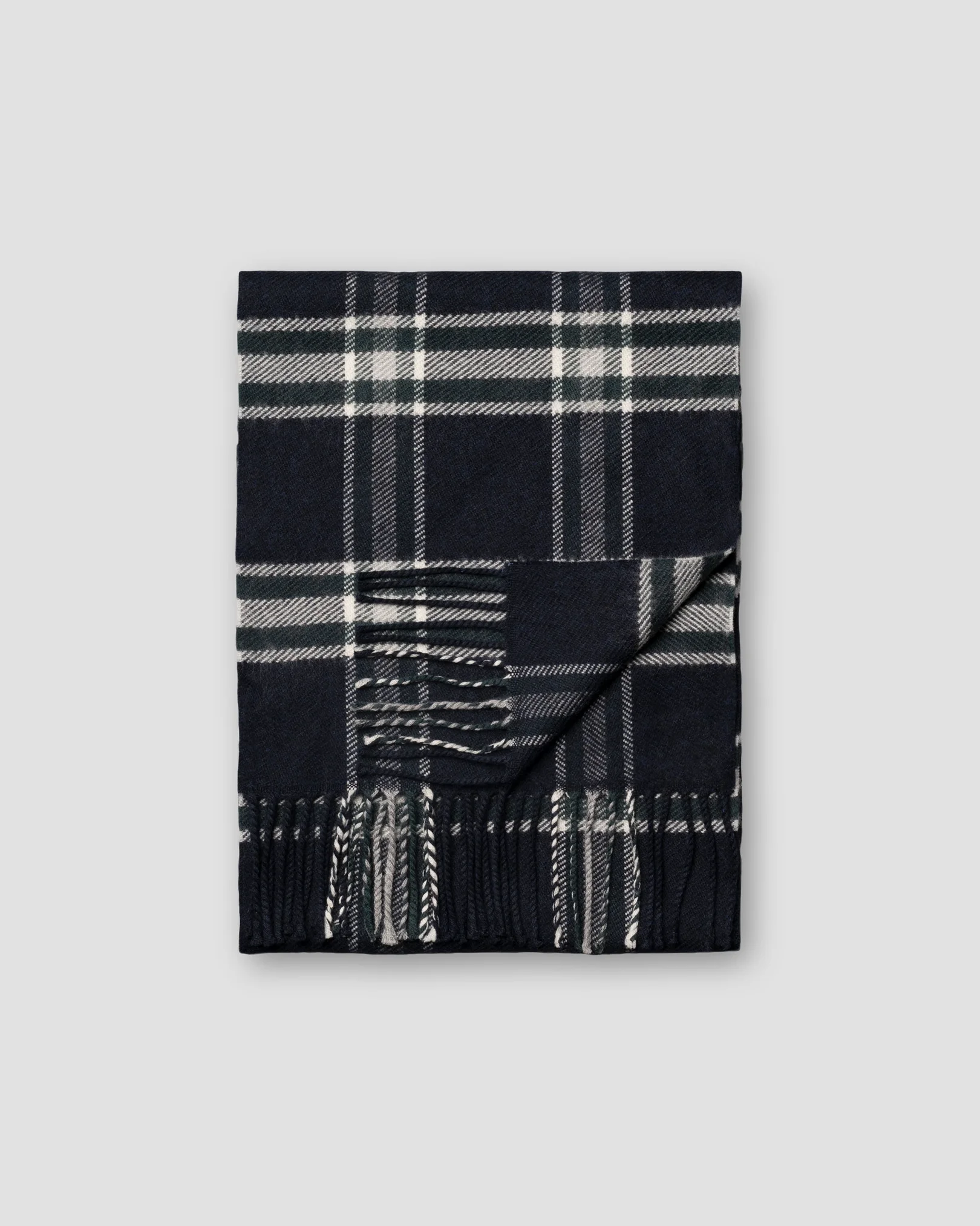 Eton - plaid merino wool scarf navy