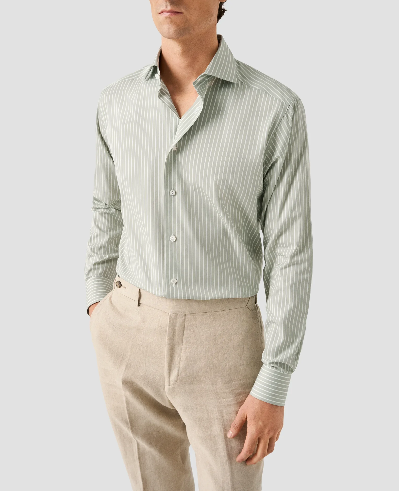 Eton - light green cotton and silk stripe shirt