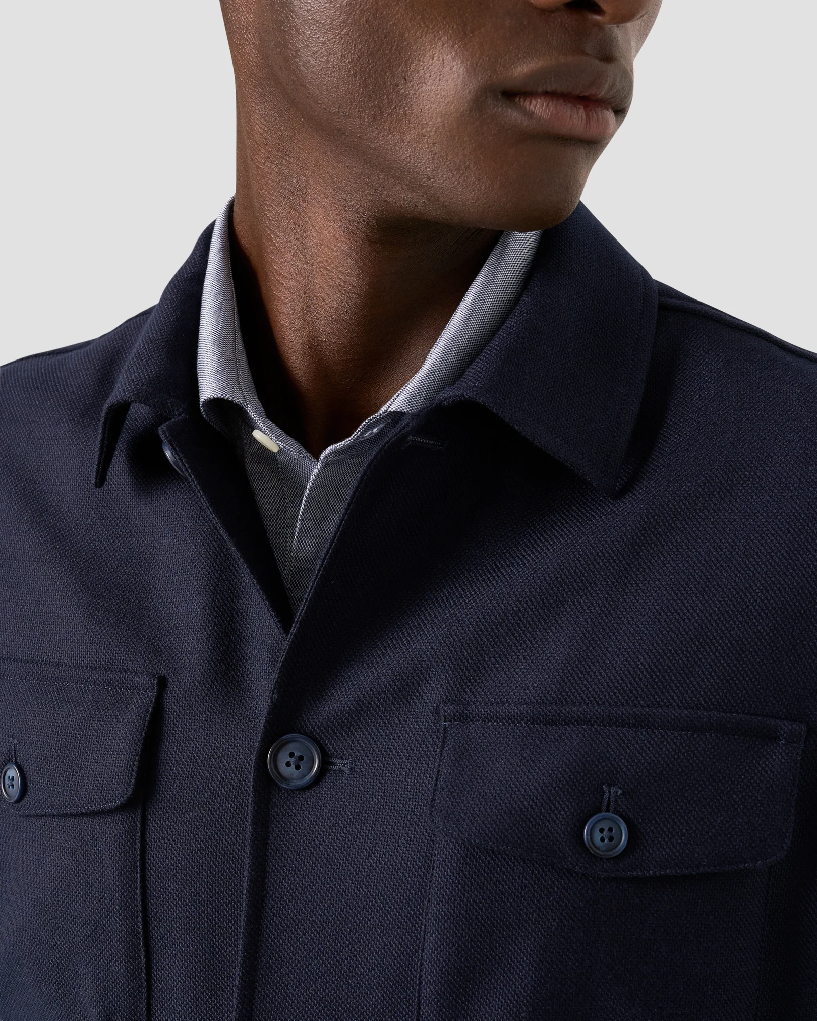 Eton - navy blue four pocket wool cashmere overshirt 258