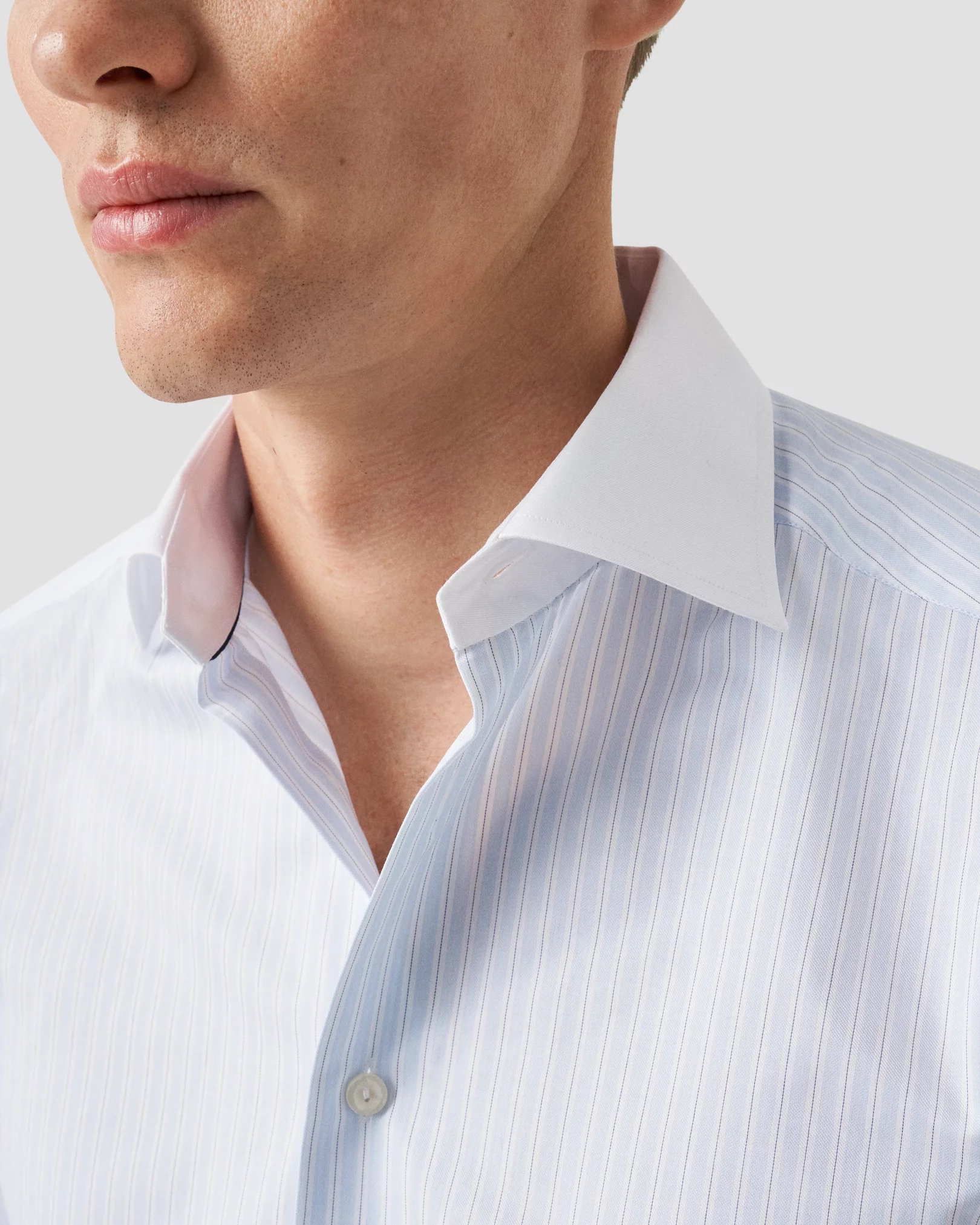 Eton - Light Blue Striped White Collar Signature Twill Shirt