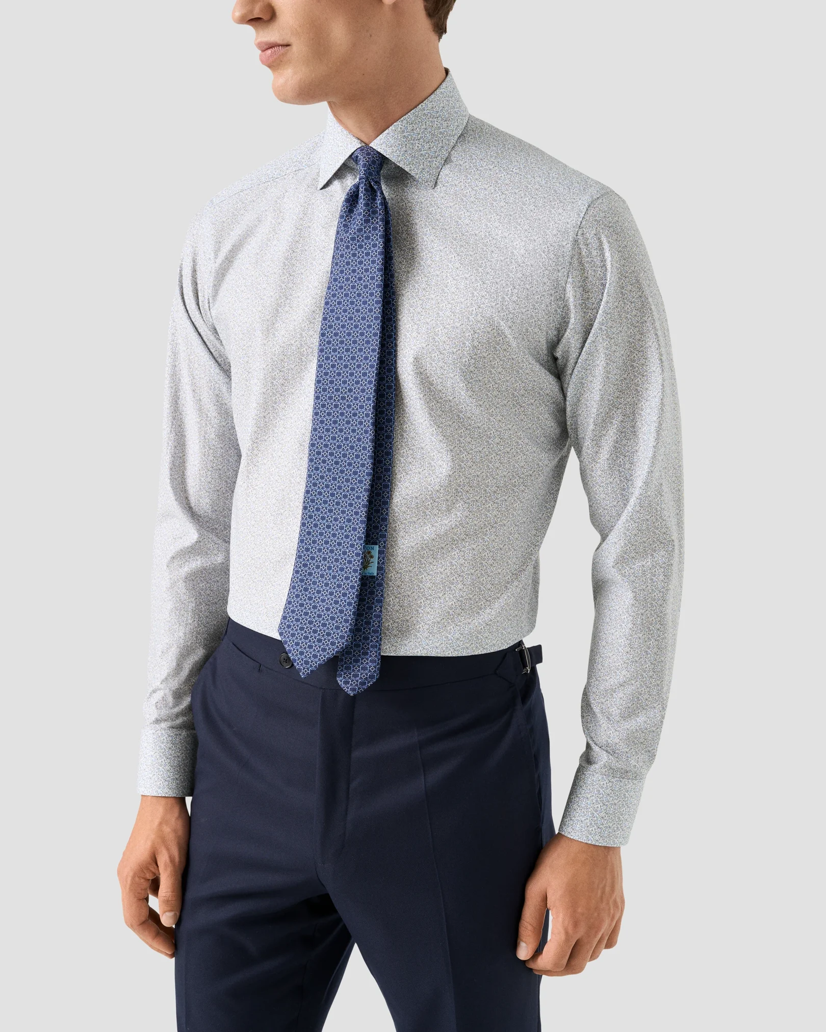 Eton - mid blue floral twill shirt cut away 258