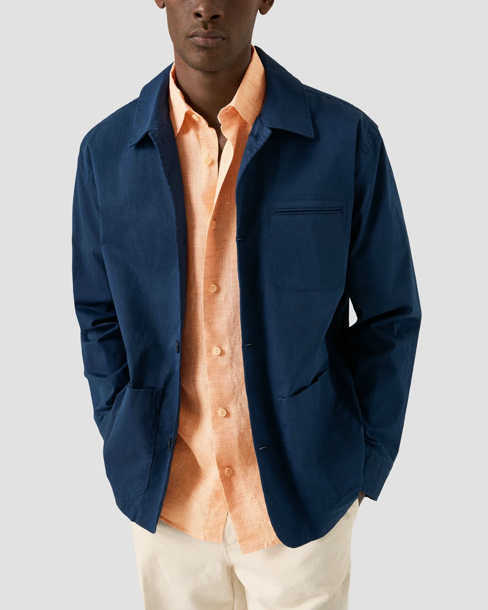 Eton - orange solid linen short sleeve shirt