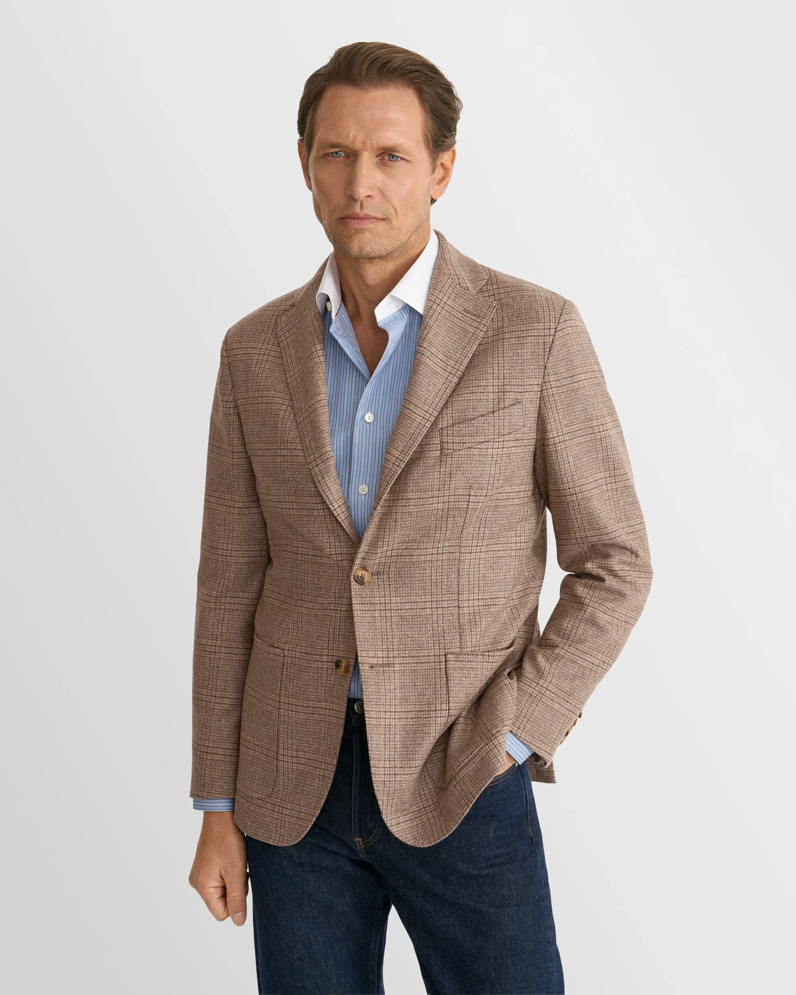 Eton - beige lana tech check flannel soft jacket