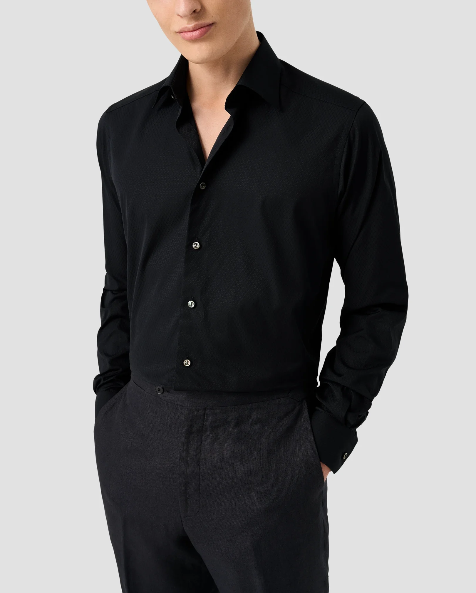 Eton - black check evening shirt