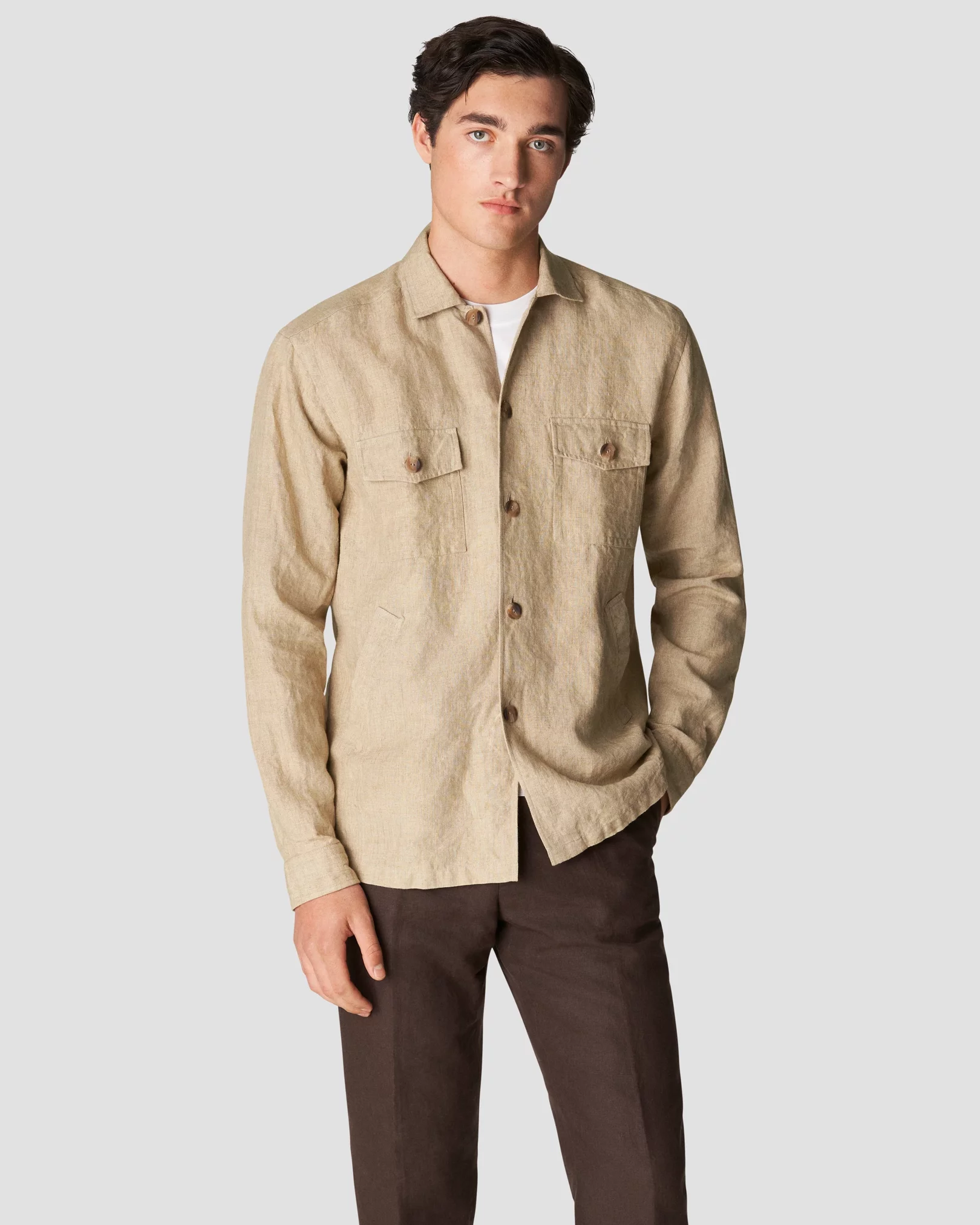 Light Brown Linen Twill Overshirt - Eton
