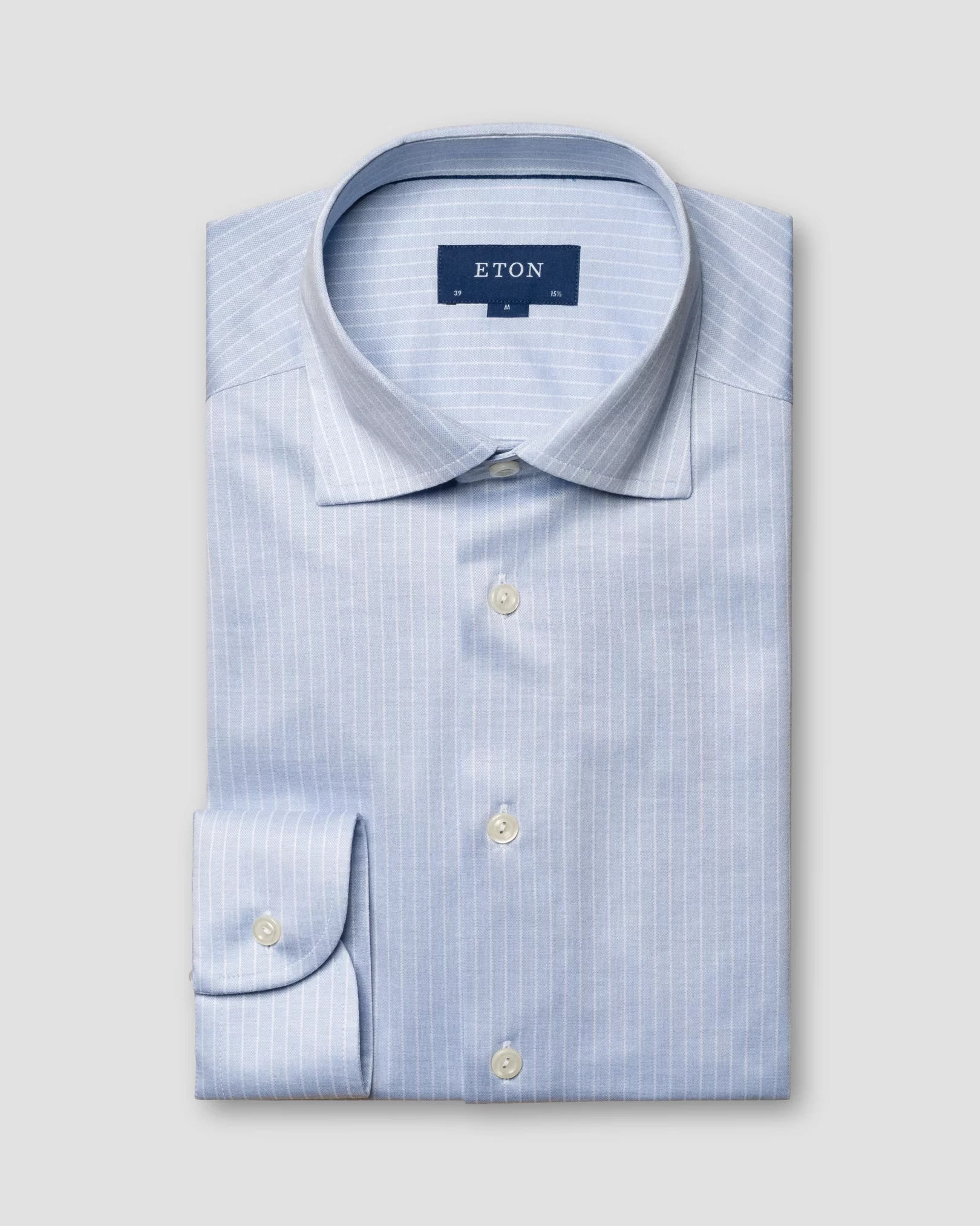 Light Blue Striped Filo di Scozia Knitted Shirt - Eton