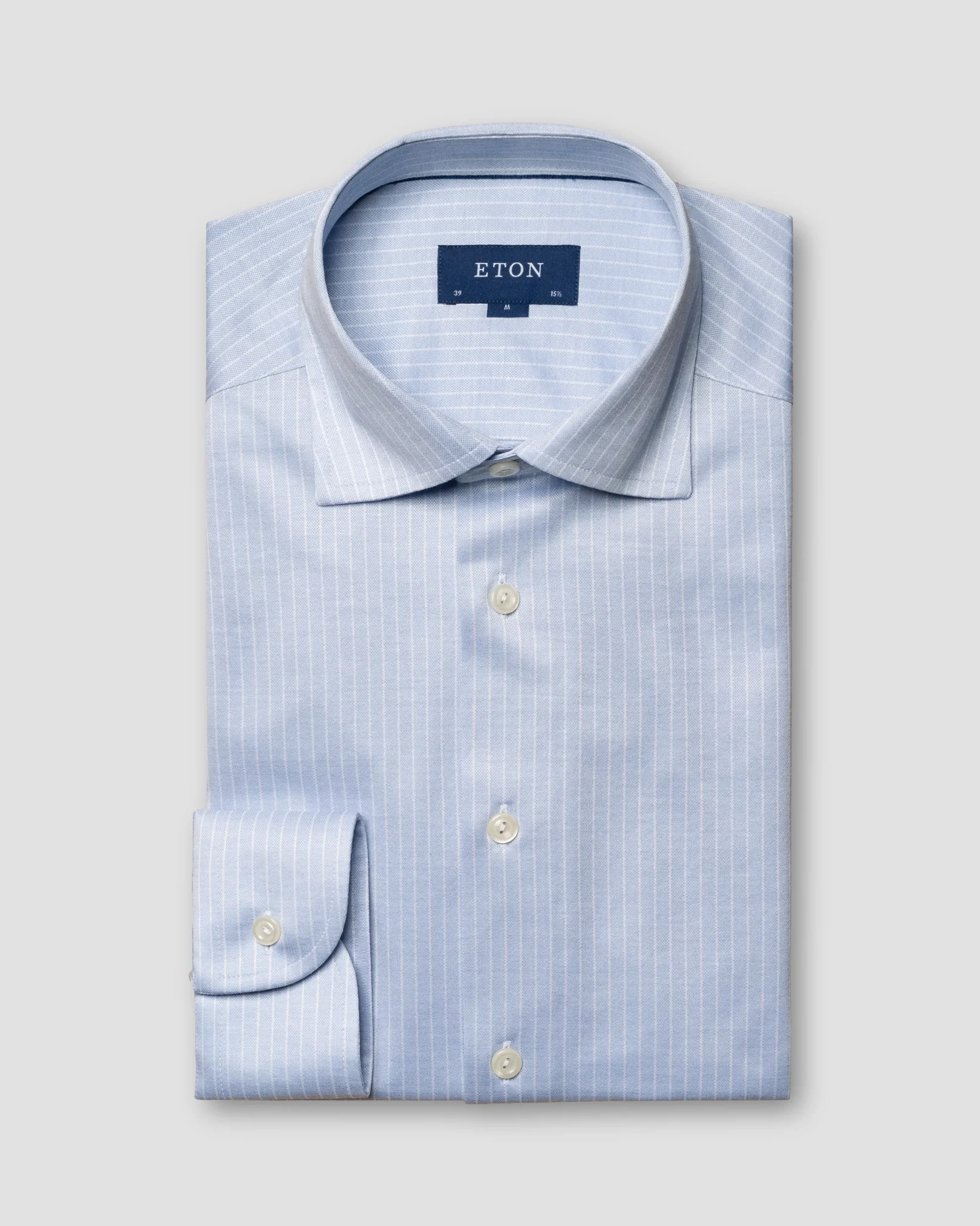 Eton - Light Blue Striped Filo di Scozia Knitted Shirt