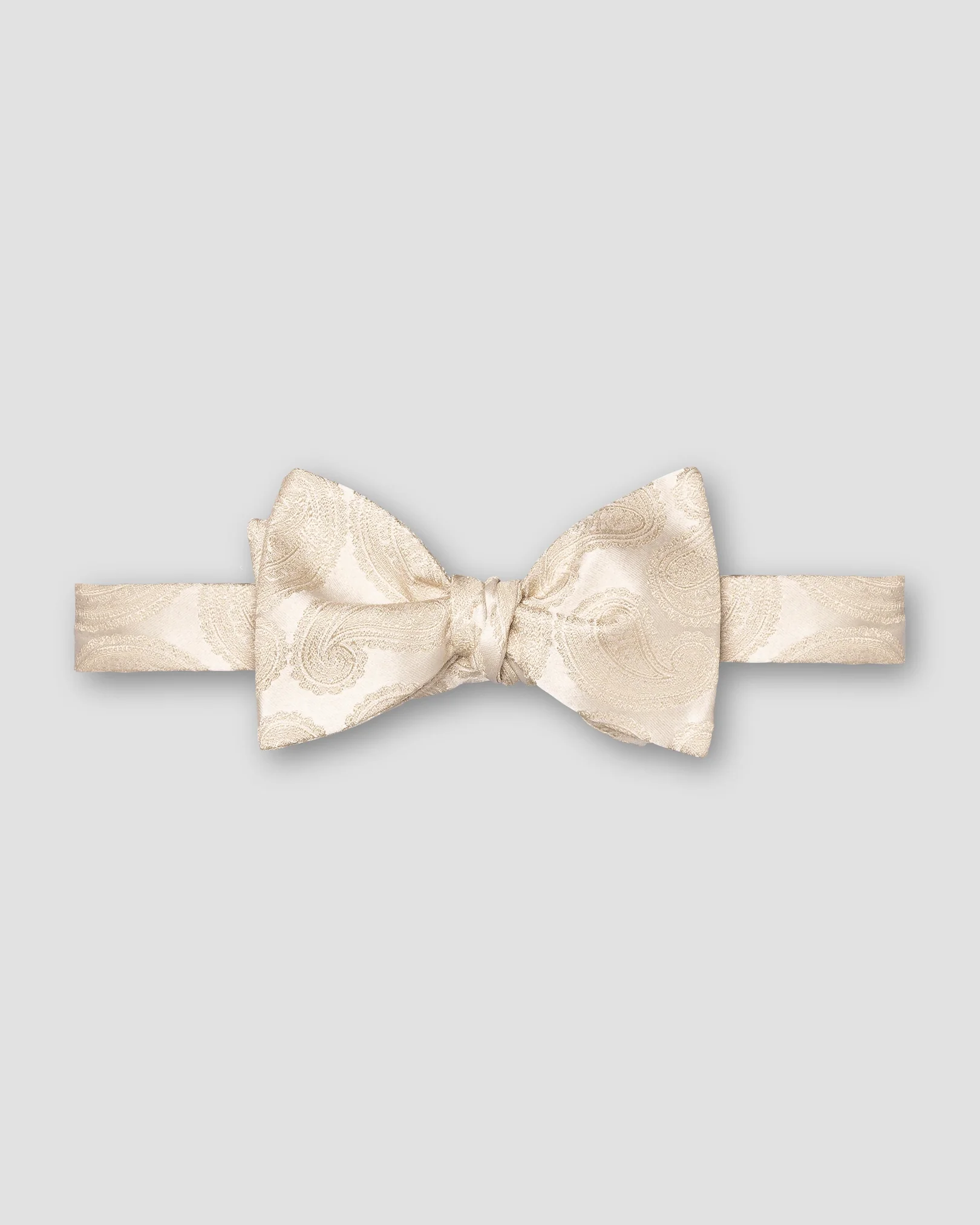 Beige Solid Silk Bow Tie - Self Tied