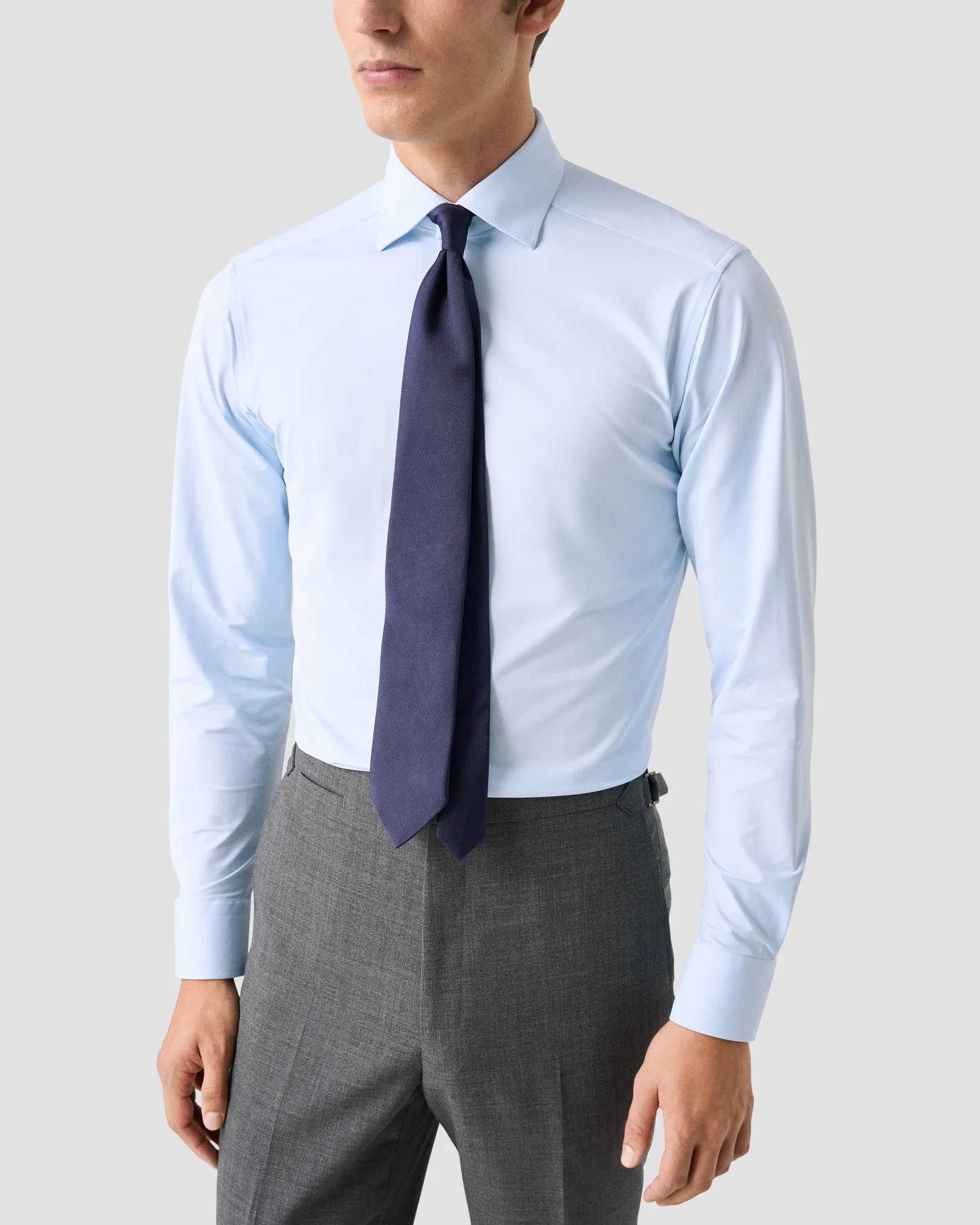 Eton - light blue semi solid four way stretch shirt