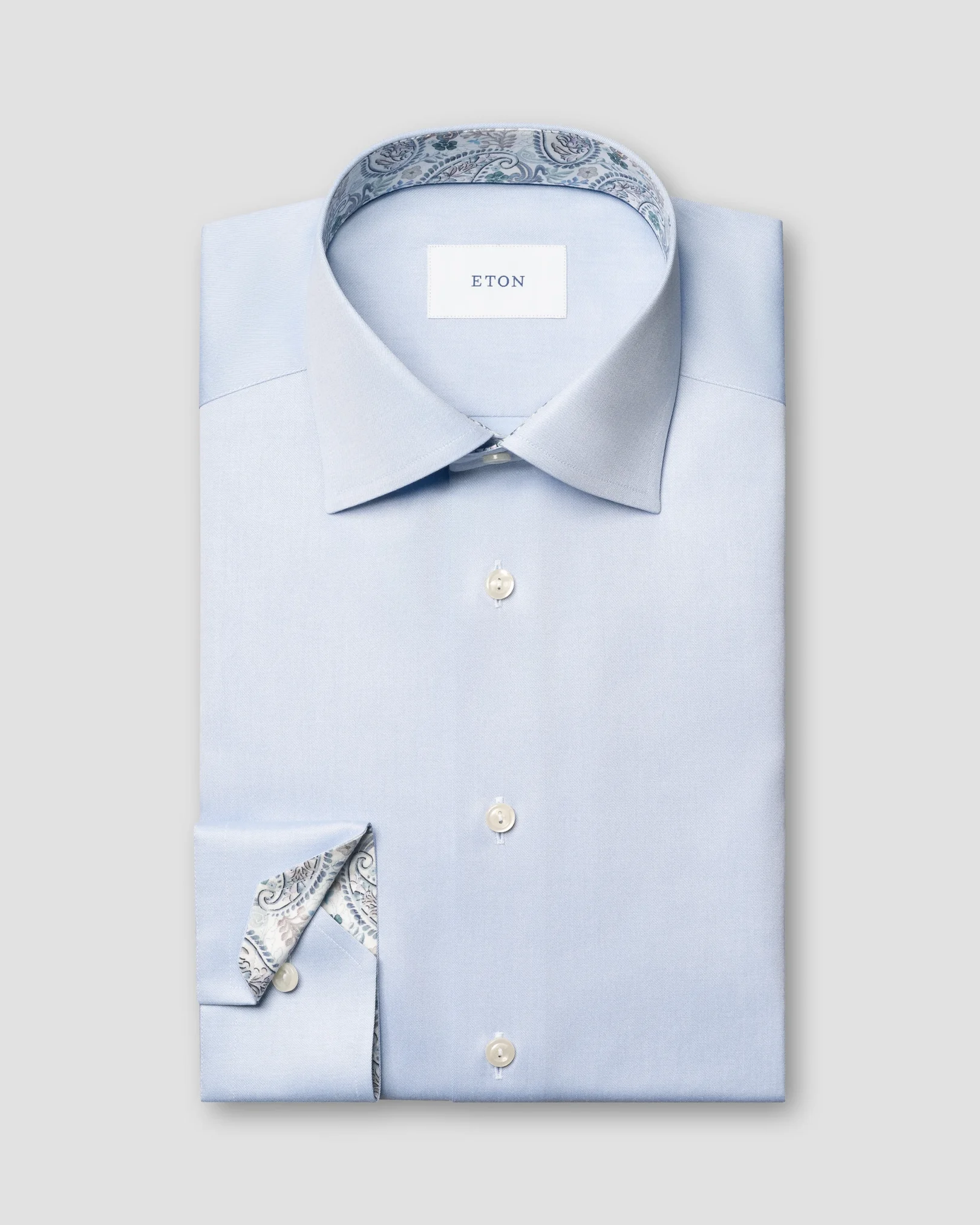 Eton - light blue solid paisley effect shirt