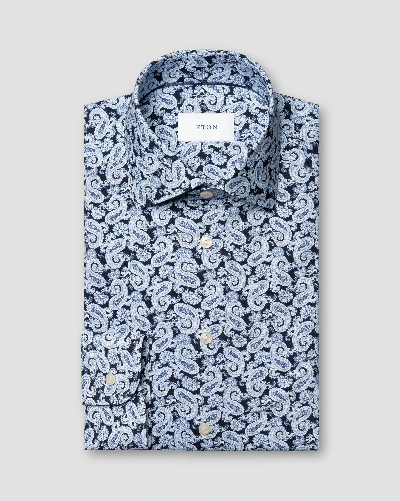Eton - navy blue paisley jersey stretch shirt