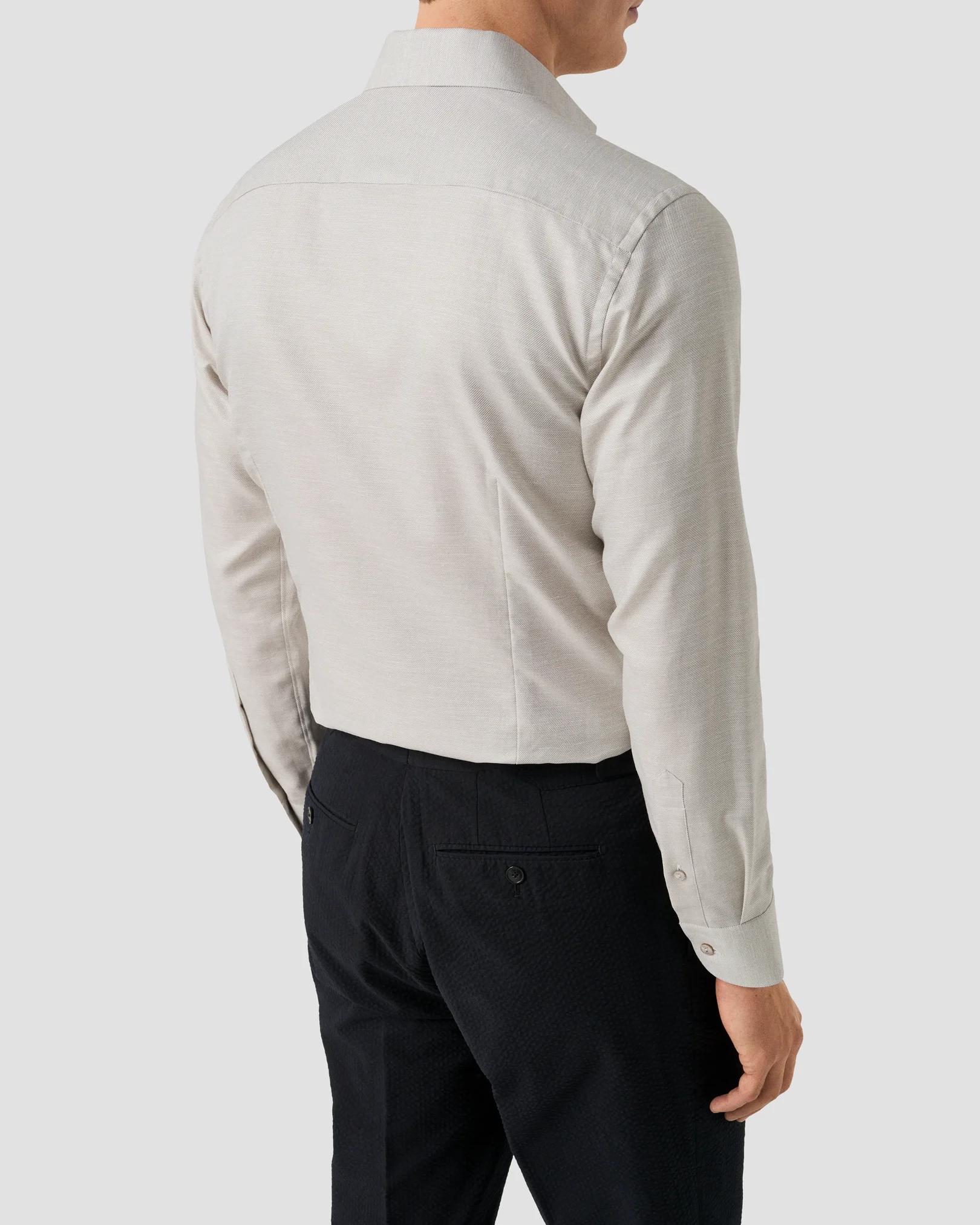 Eton - beige semi solid cotton linen shirt 261