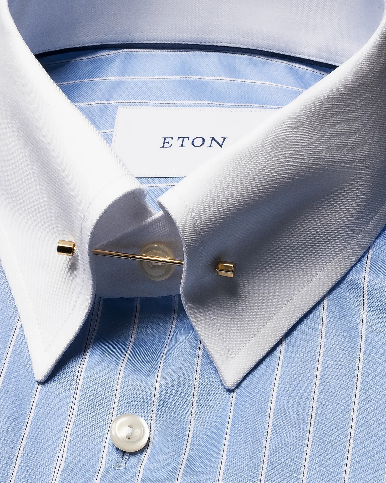 Eton - mid blue striped signature twill shirt pin collar