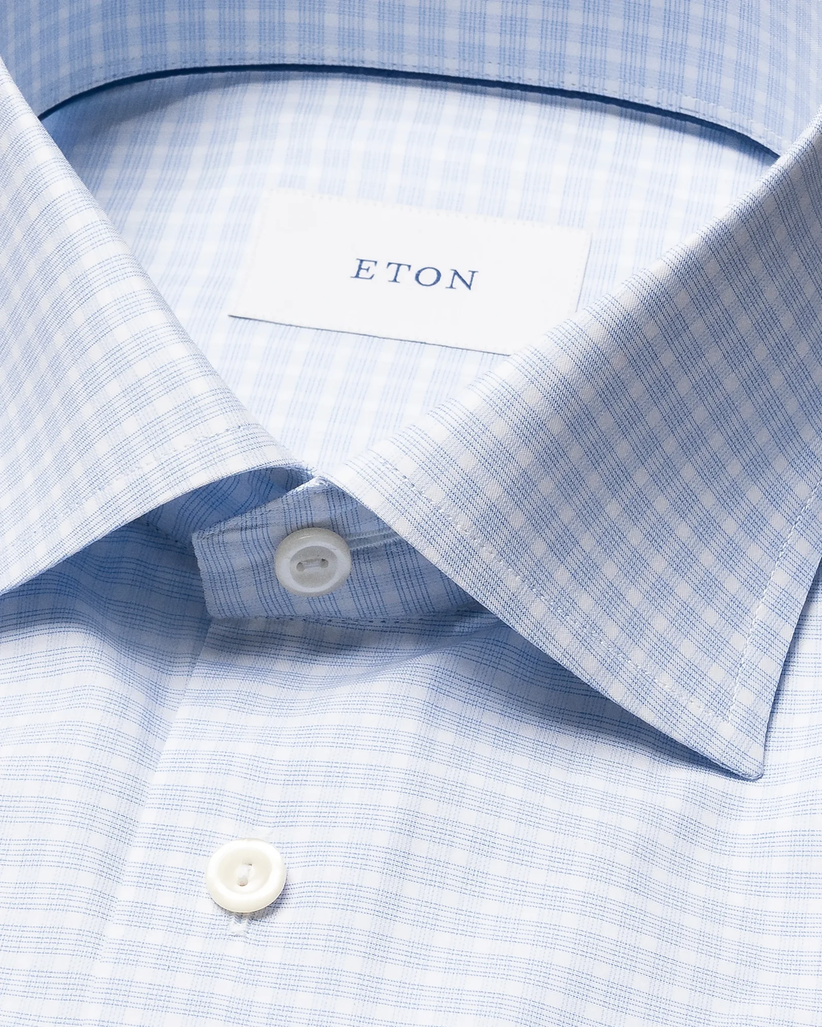 Eton - mid blue check fine twill shirt 261