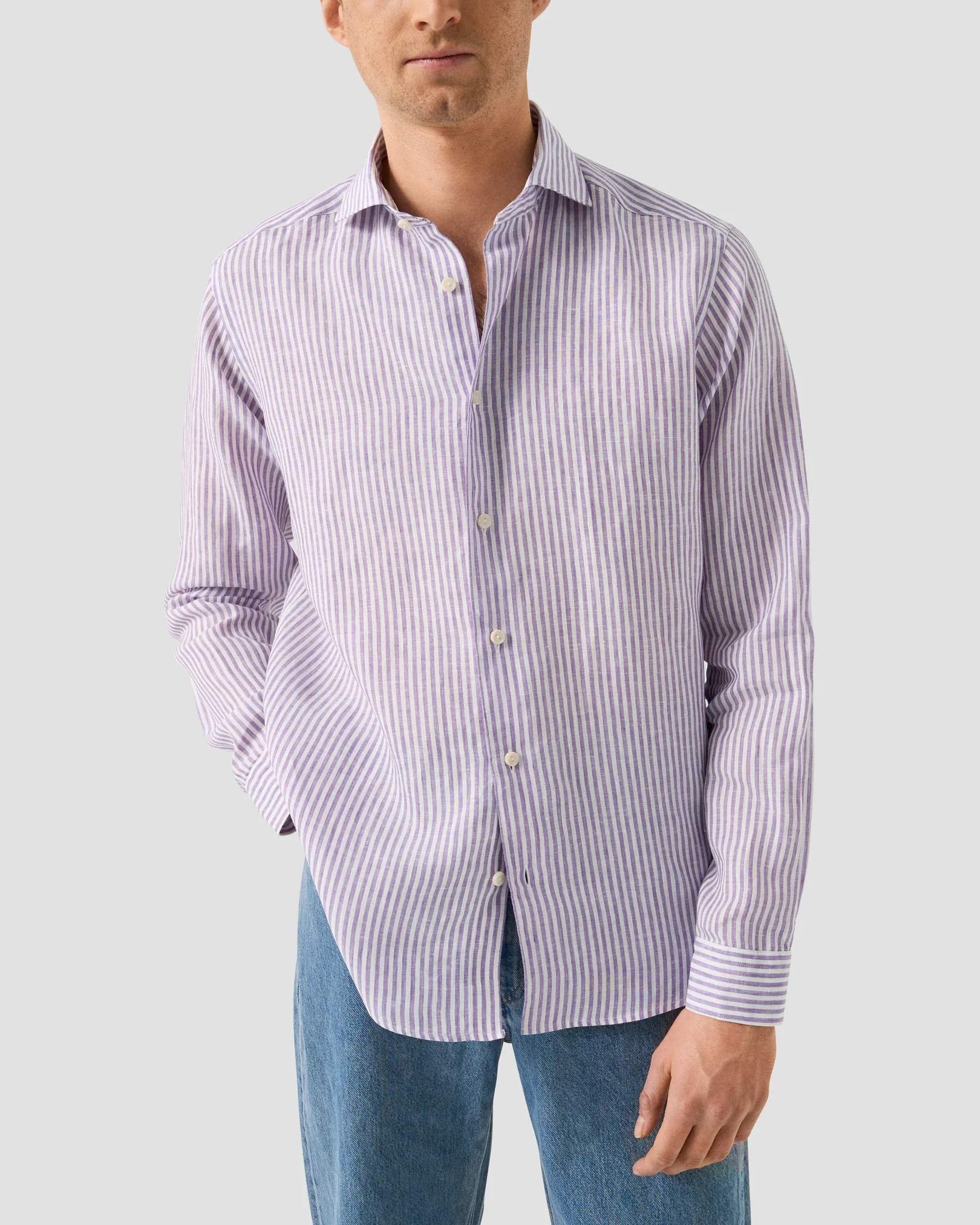 Eton - striped linen shirt wide spread 261