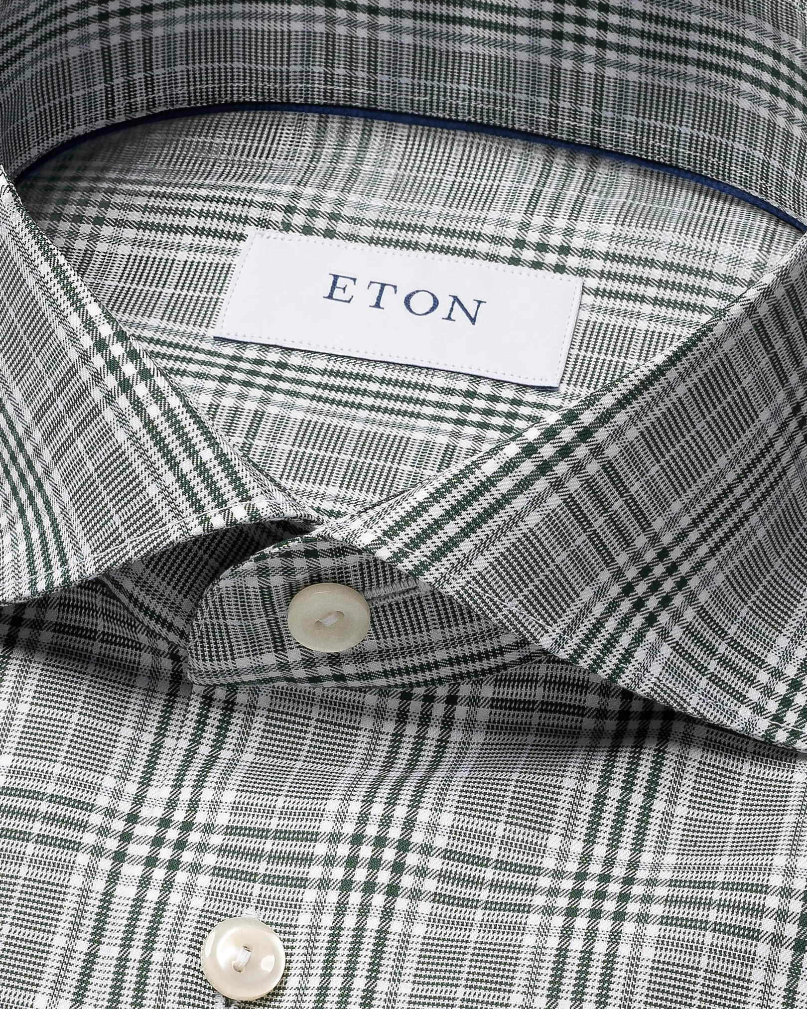 Eton - dark green prince of wales check twill shirt