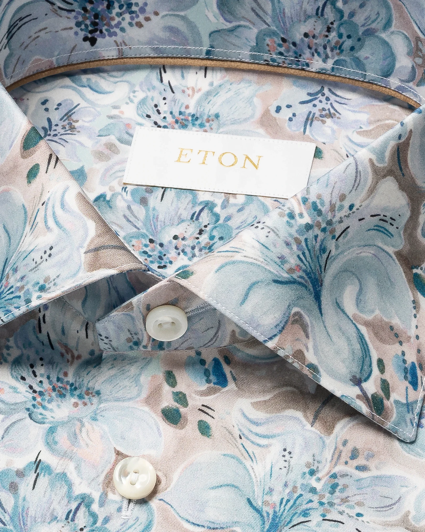 Eton - light blue floral print fine twill shirt