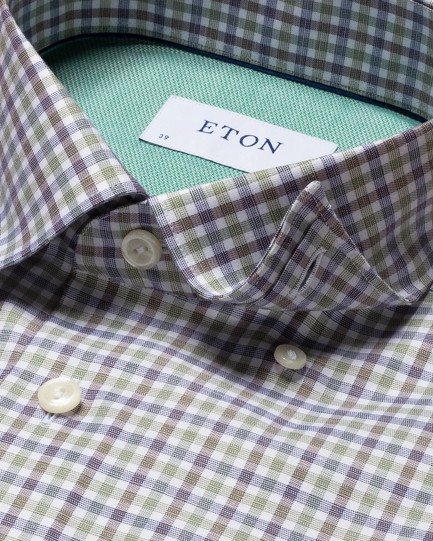 Eton - three color check cotton lyocell stretch shirt button under single rounded slim soft aw