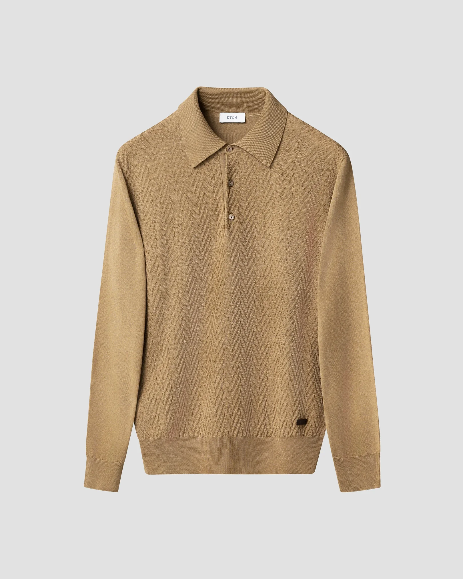 Eton - beige chevron structure knit polo shirt