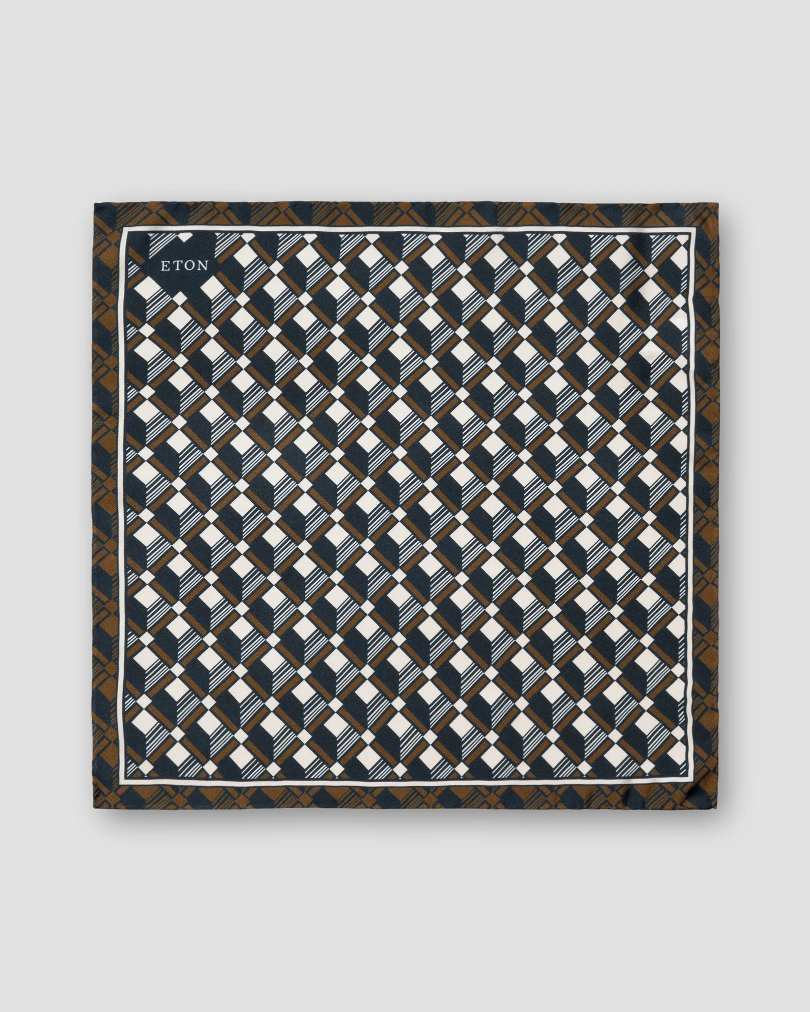 Eton - navy blue geometrical twill silk pocket square