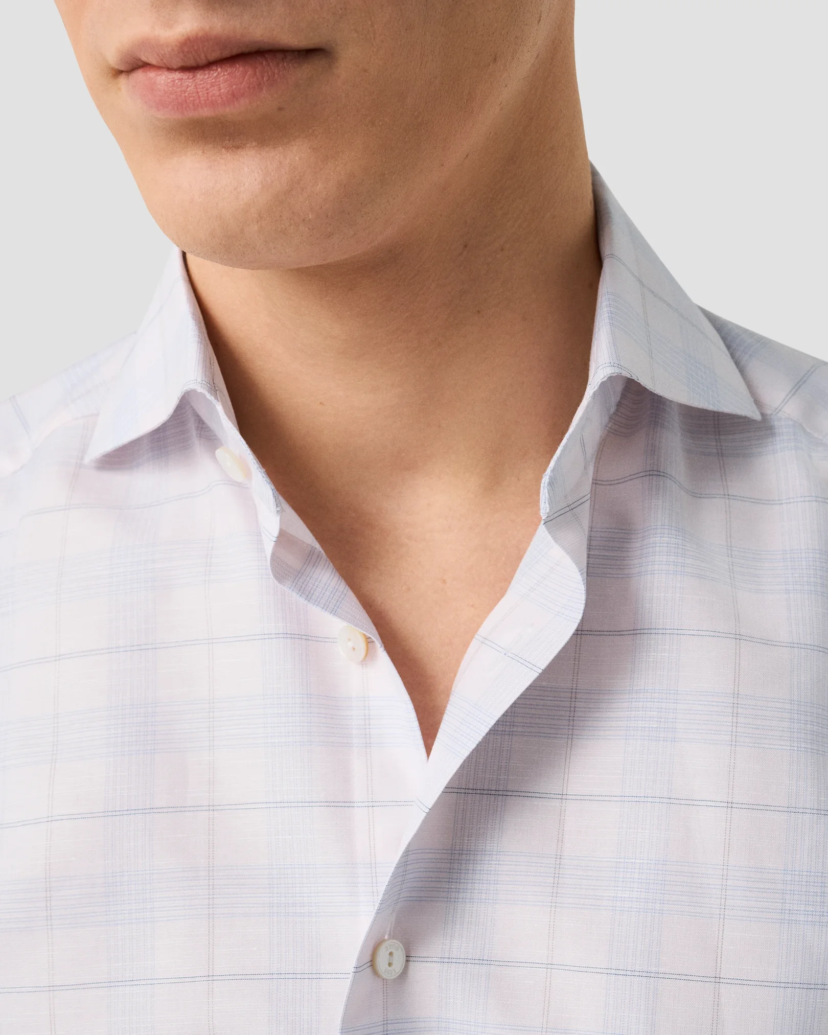 Eton - check cotton linen shirt wide spread rounded single