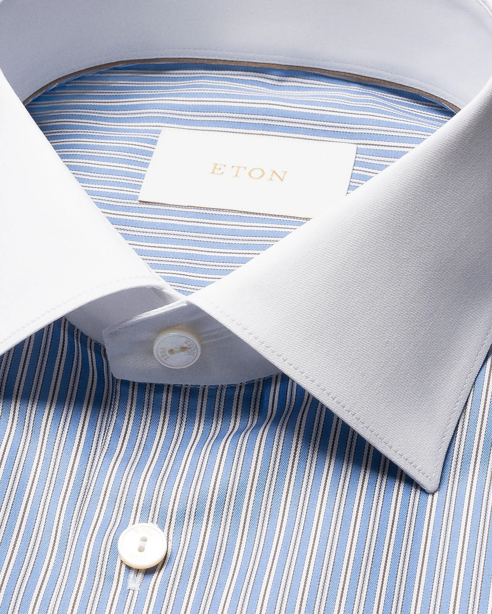 Eton - mid blue striped white collar supima 120 shirt