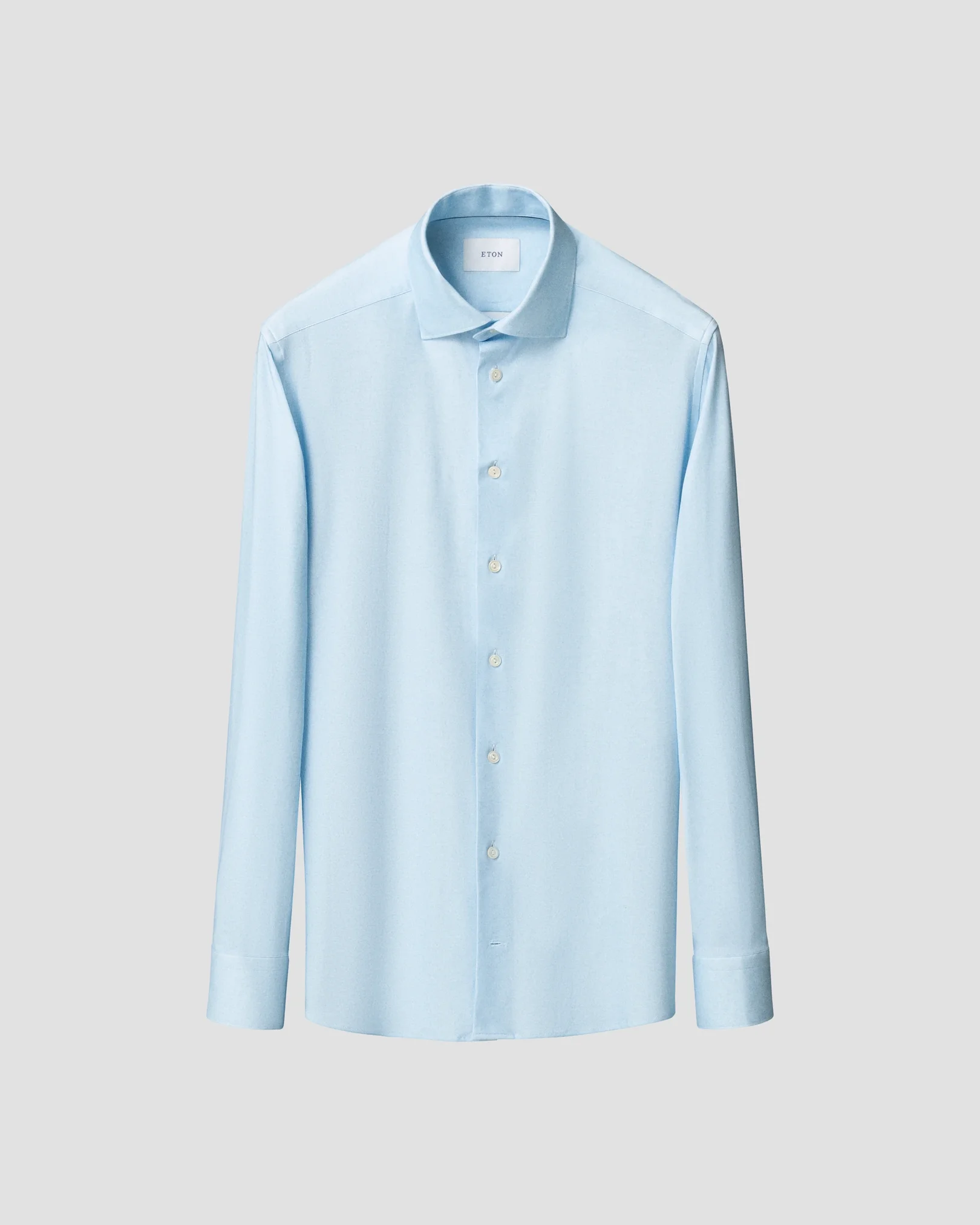 Eton - light blue solid cotton four way stretch shirt