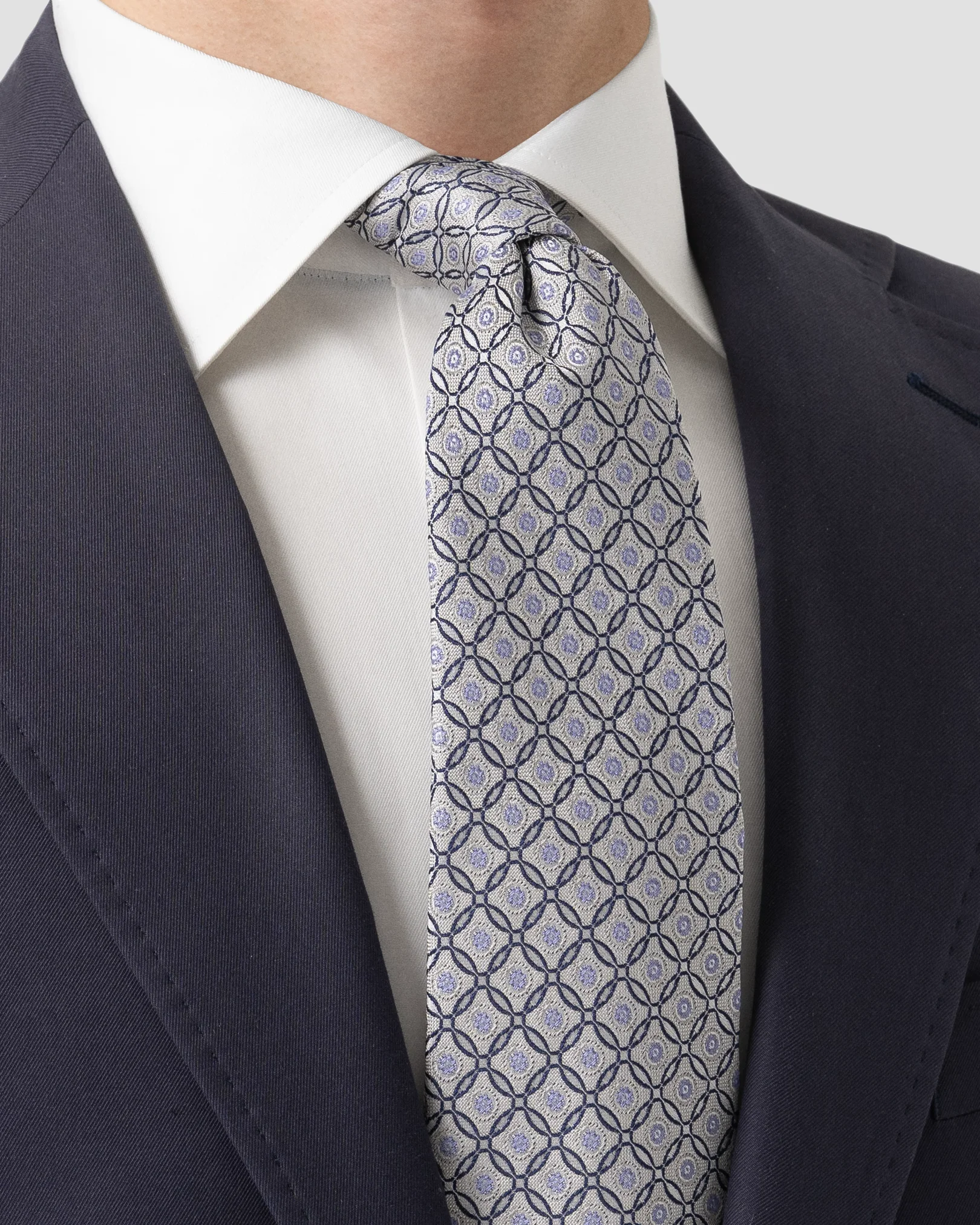 Light Gray Medallion Print Silk Tie - Eton