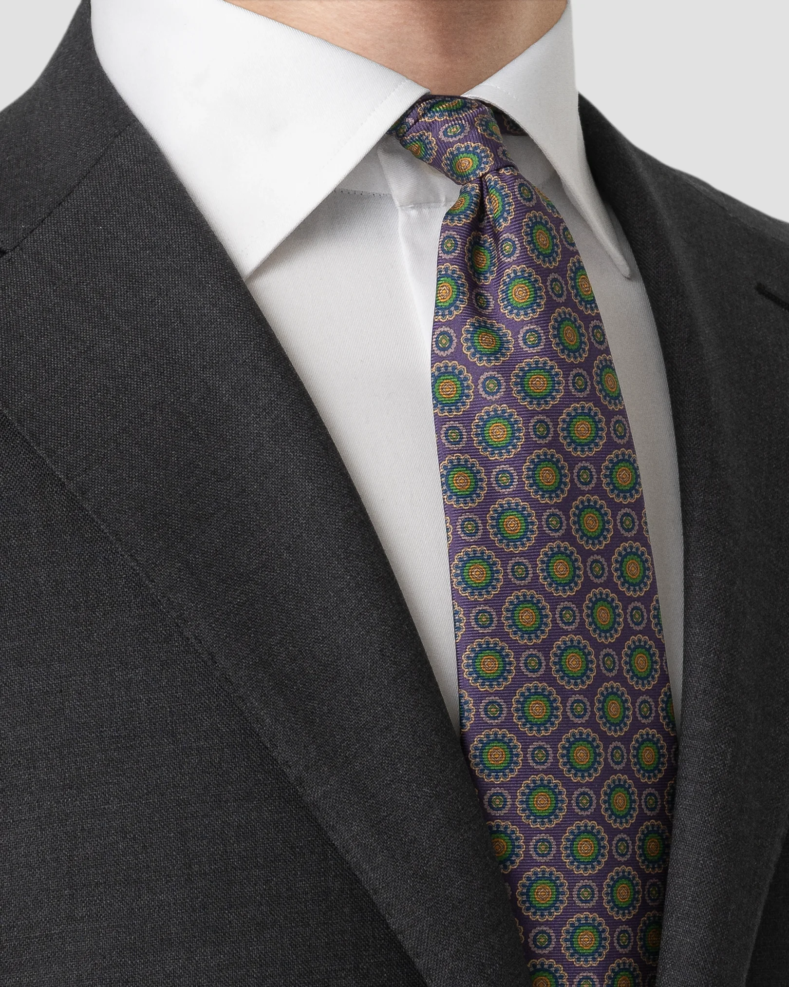 Eton - medallion print silk tie dark purple