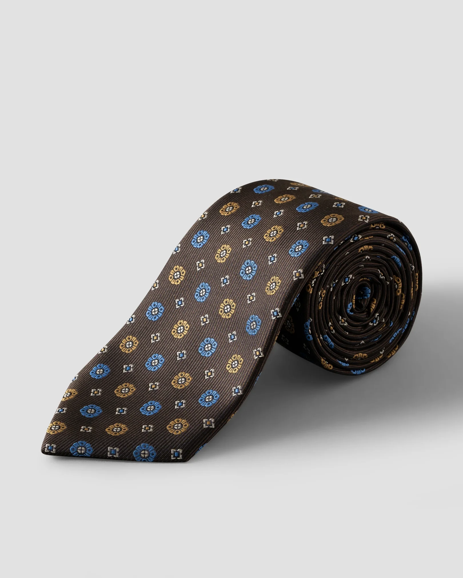 Eton - geometric woven silk tie dark brown geometric woven silk tie