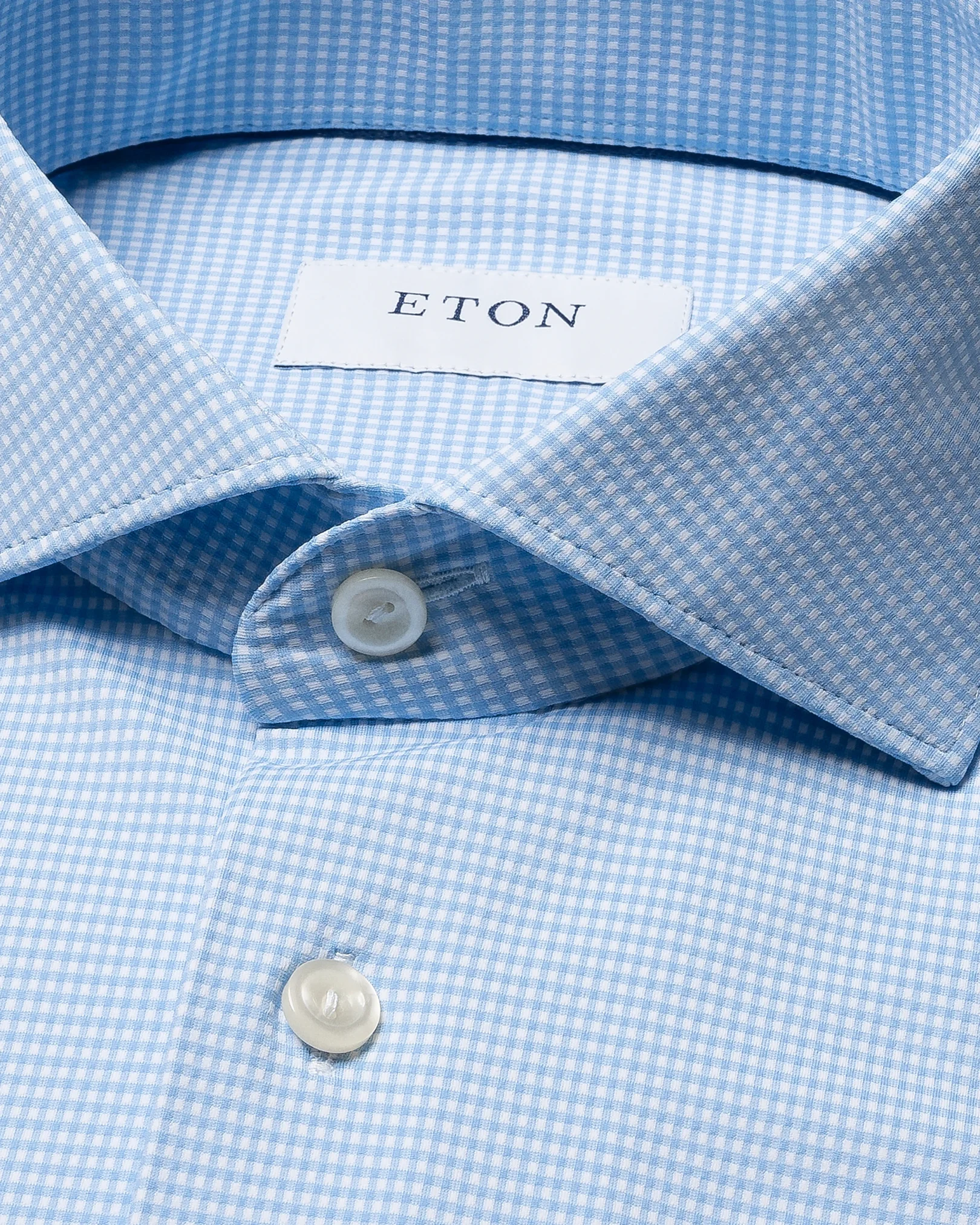 Eton - light blue micro check four way strech shirt