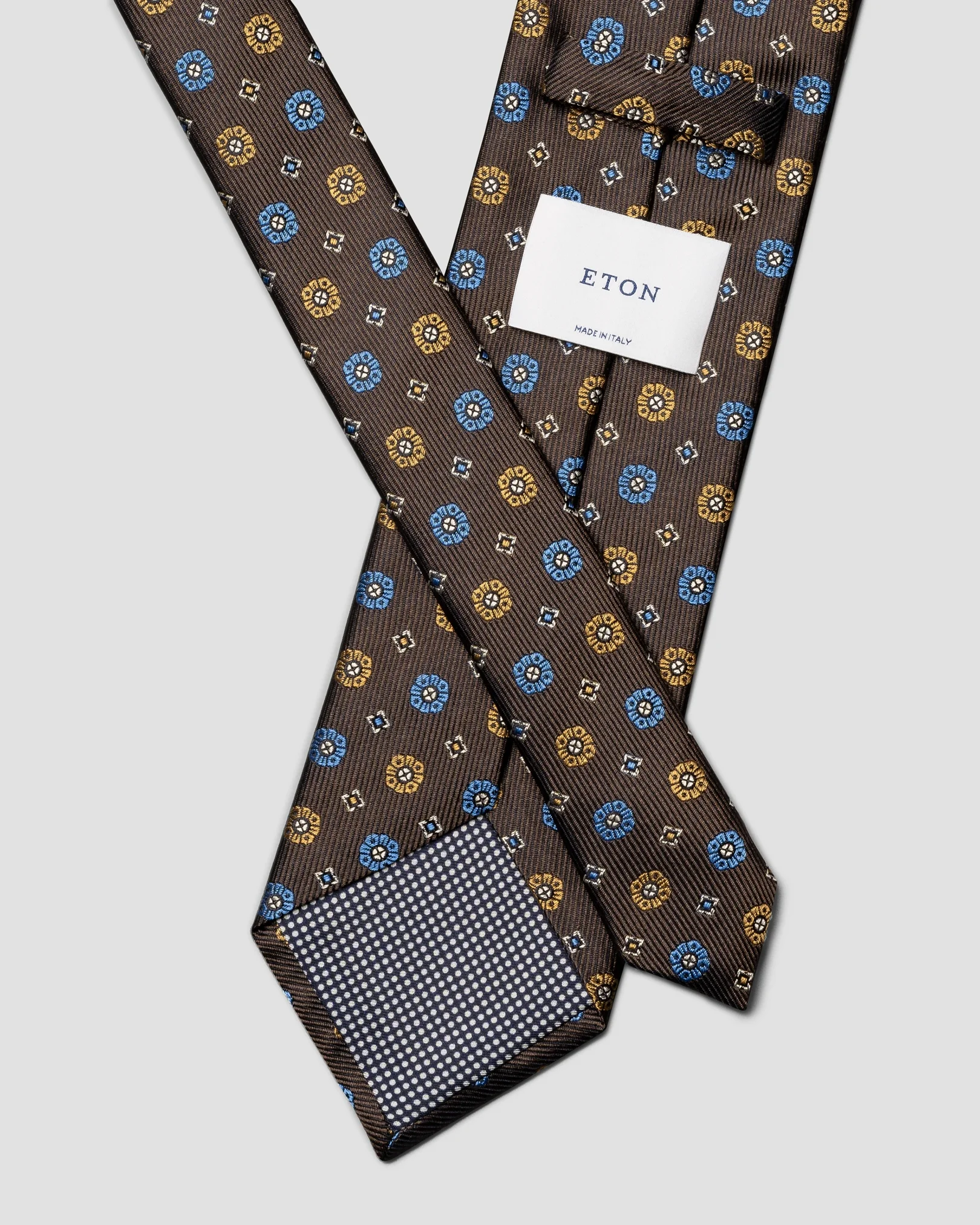 Eton - geometric woven silk tie dark brown geometric woven silk tie